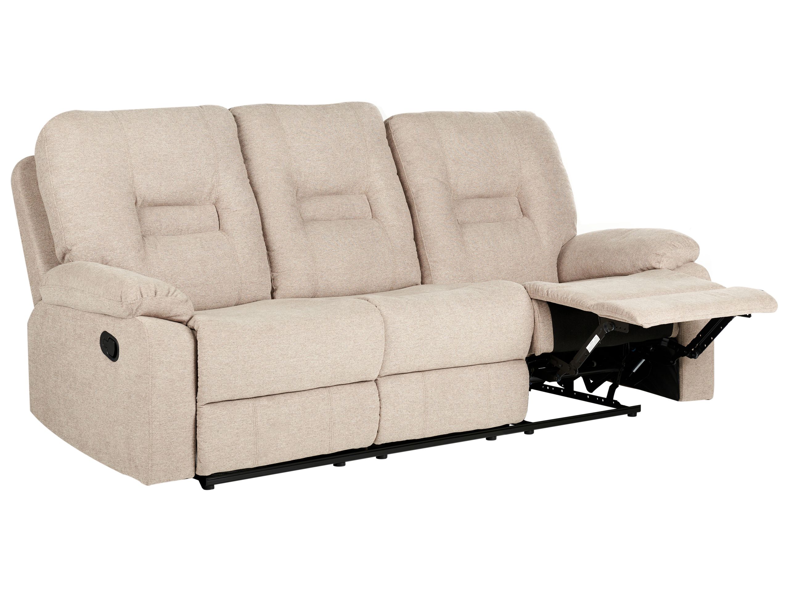 3 Seater Fabric Manual Recliner Sofa Beige BERGEN