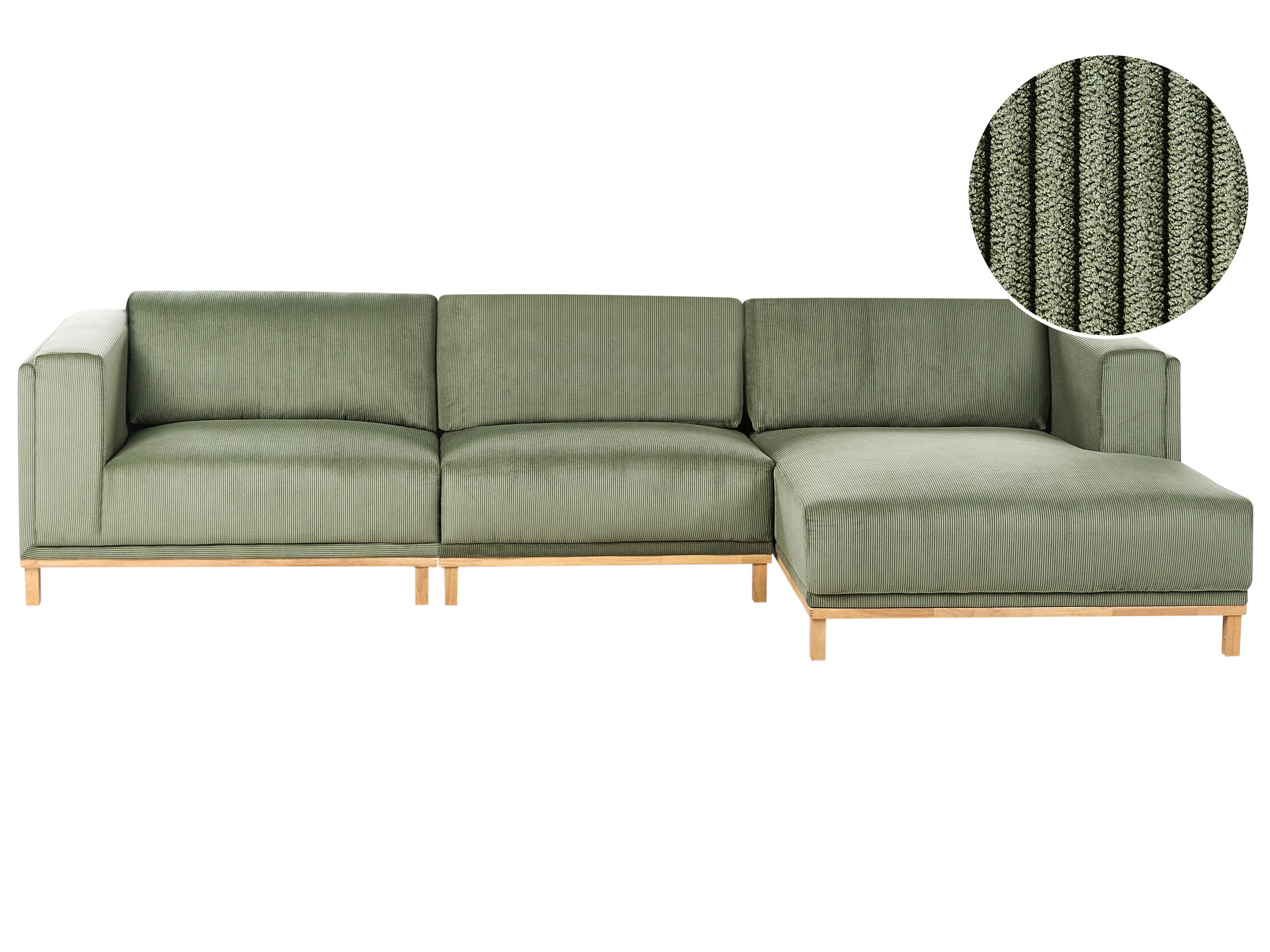 LINFORDEN Corduroy Fabric 5 Seatrer L Shaped Corner Sofa - Green, Right Hand Facing