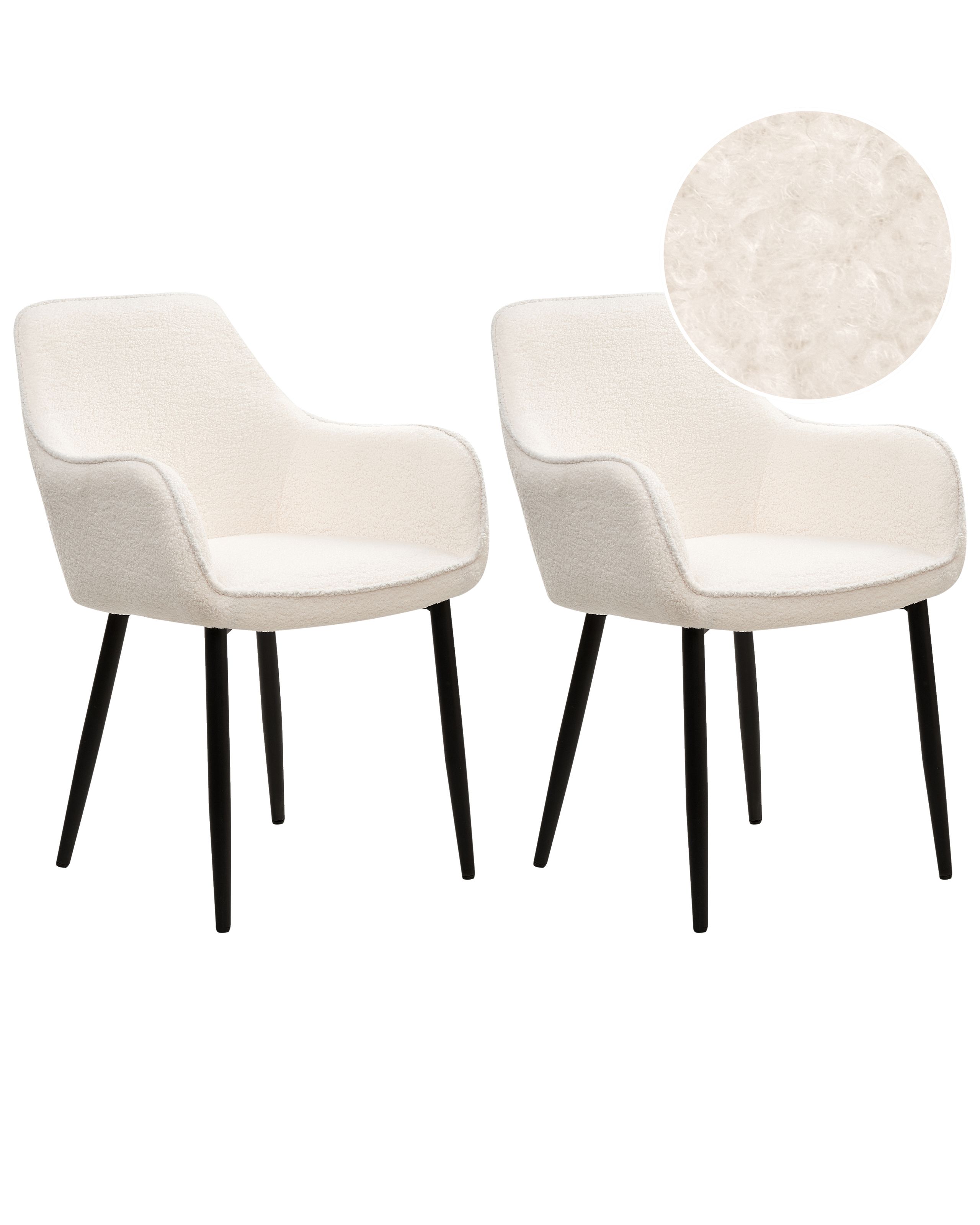 Set of 2 Dining Chairs ALDEN Boucle White