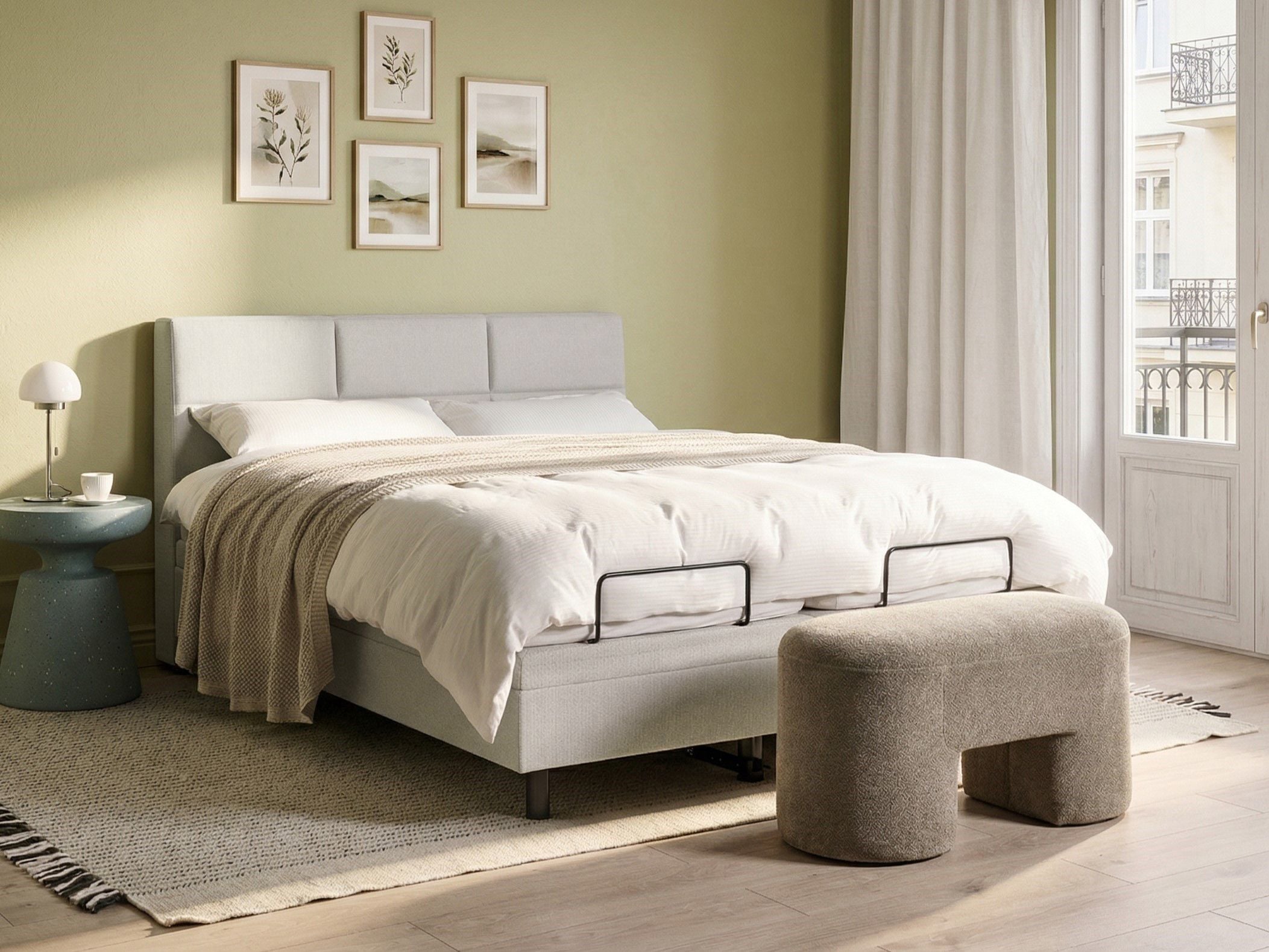 VICEROY EU Kingsize Ottoman Fabric Adjustable Bedframe - Light Beige