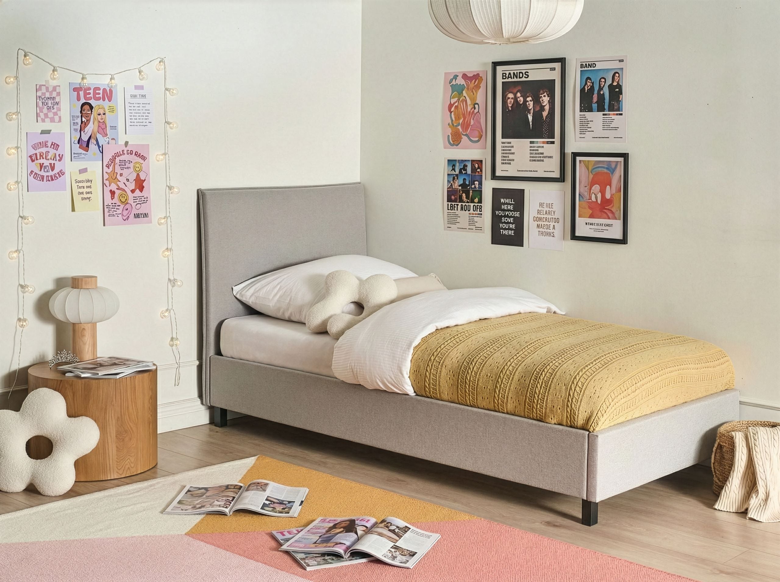 DILERO Single Fabric Bedframe - Light Grey