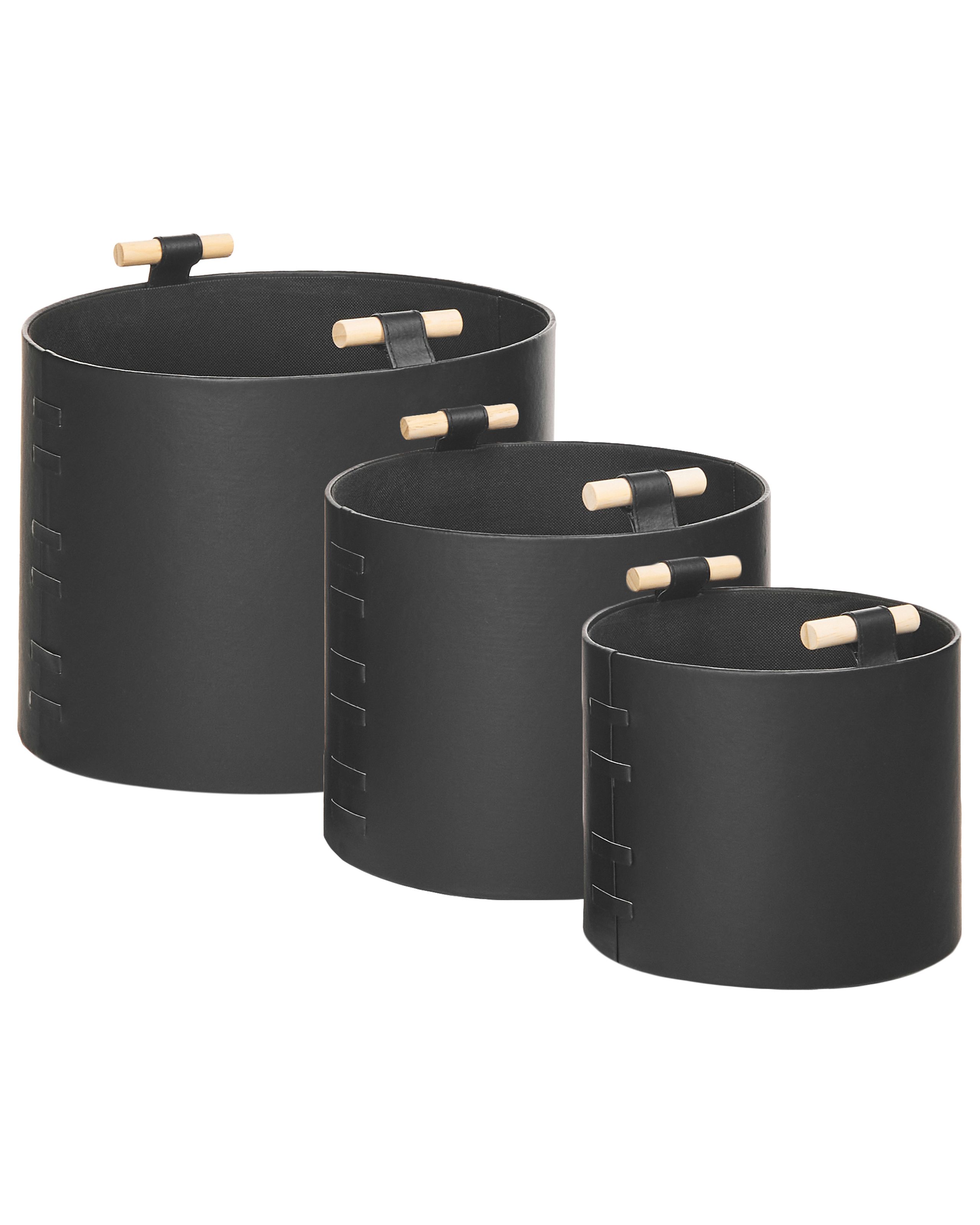 Set of 3 Faux Leather Baskets Black ARAM