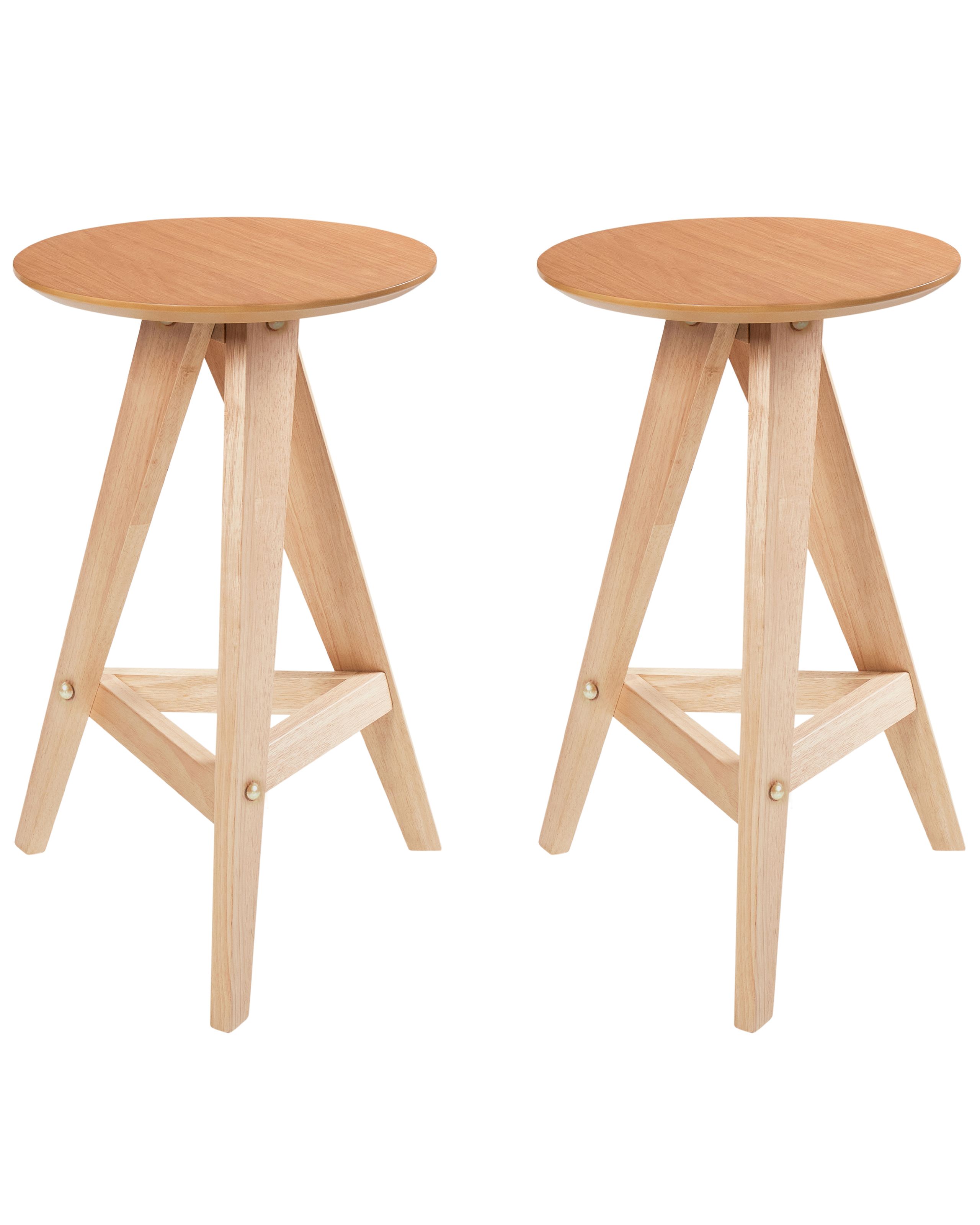 AROAM Set of 2 Wooden Bar Stools Light Brown
