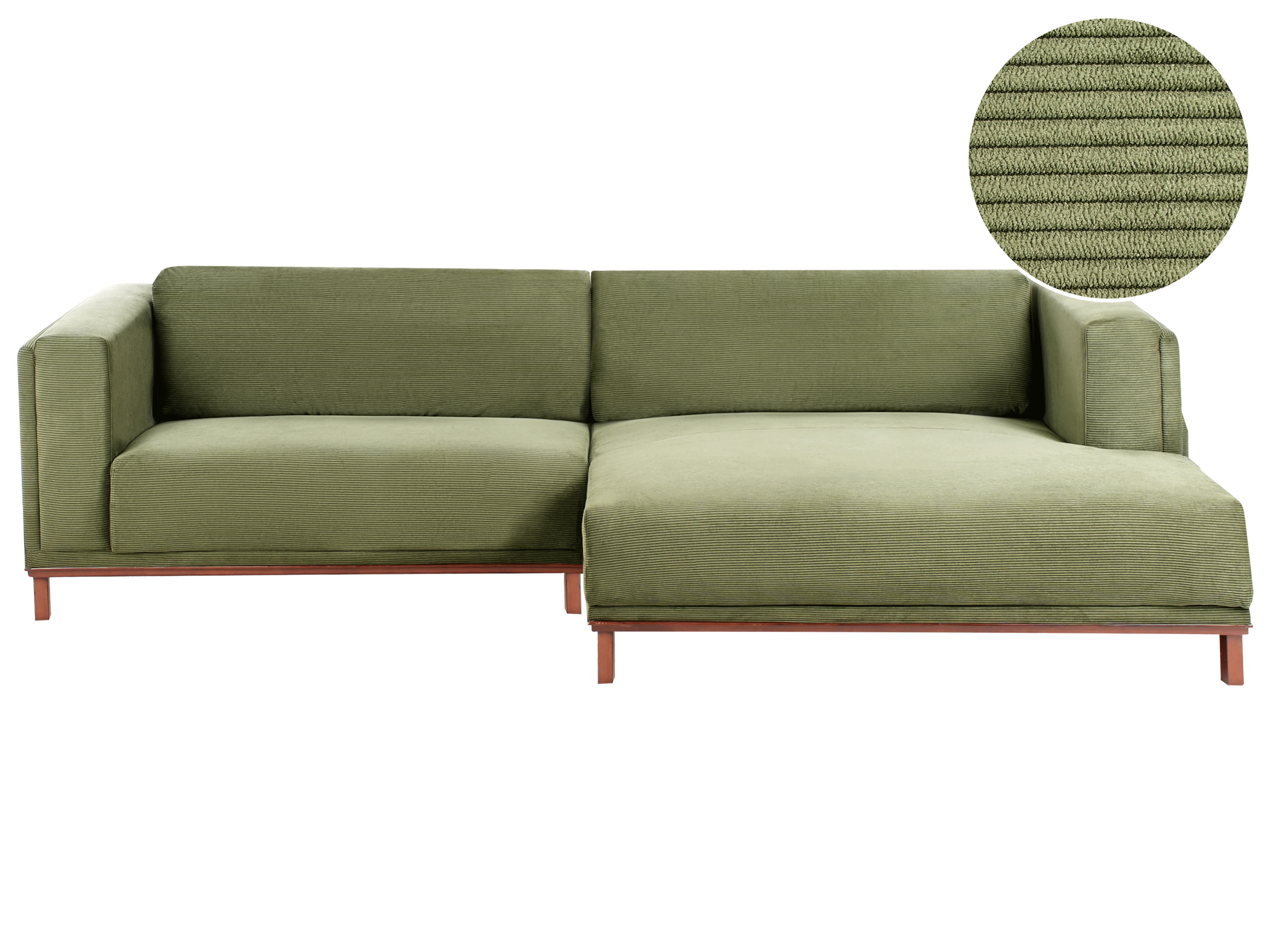 LINFORDEN Corduroy Fabric 4 Seatrer L Shaped Corner Sofa - Green, Right Hand Facing
