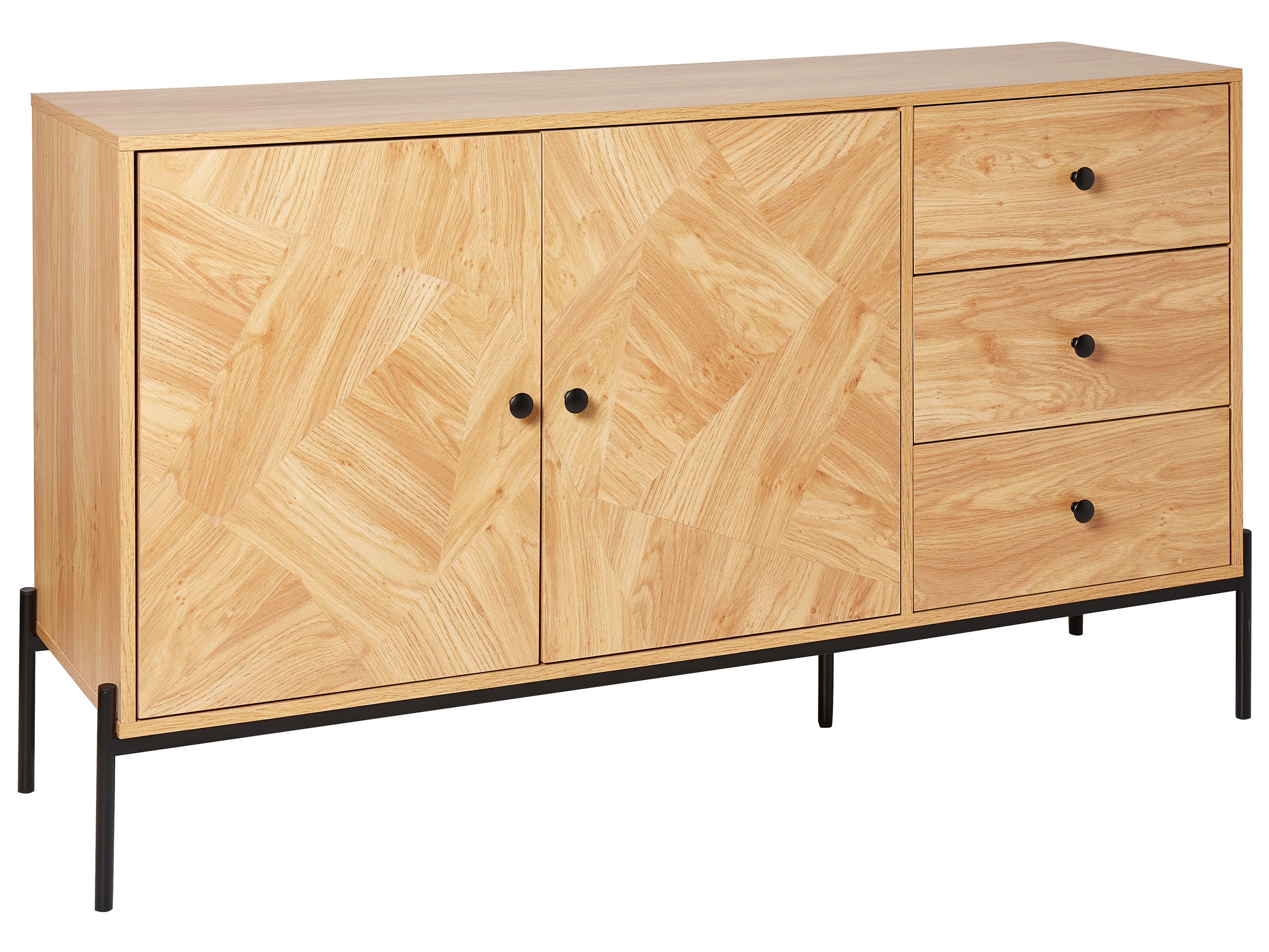 3 Drawer Sideboard Light Wood and Black ARIZONA