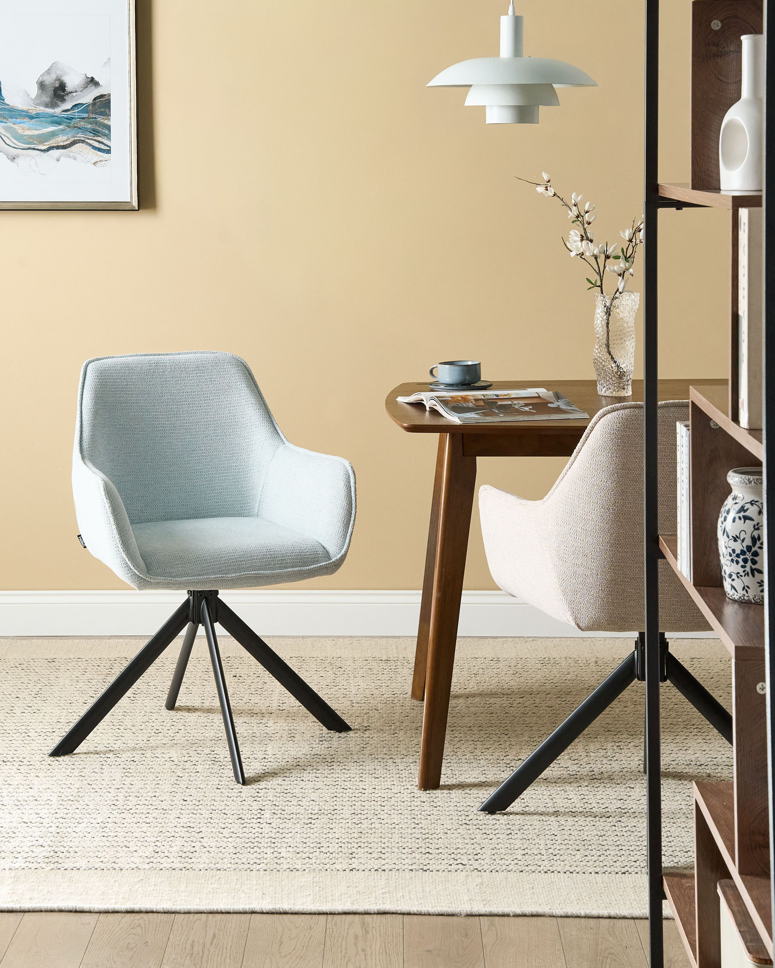 CIZEXI Faux Linen Swivel Dining Chair - Light Blue
