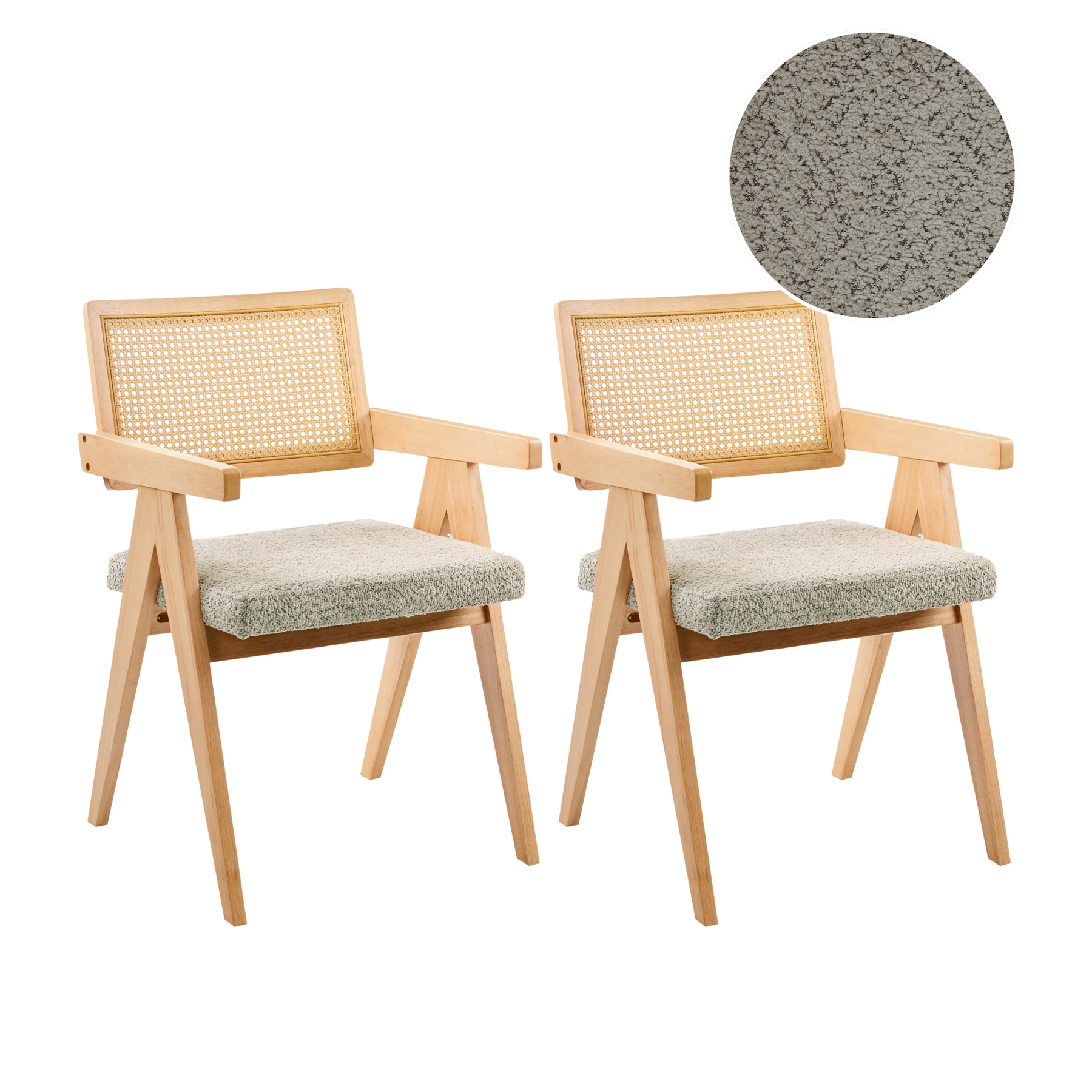 GIRONA Wooden Dining Chair Set of 2 - Light Brown with Taupe