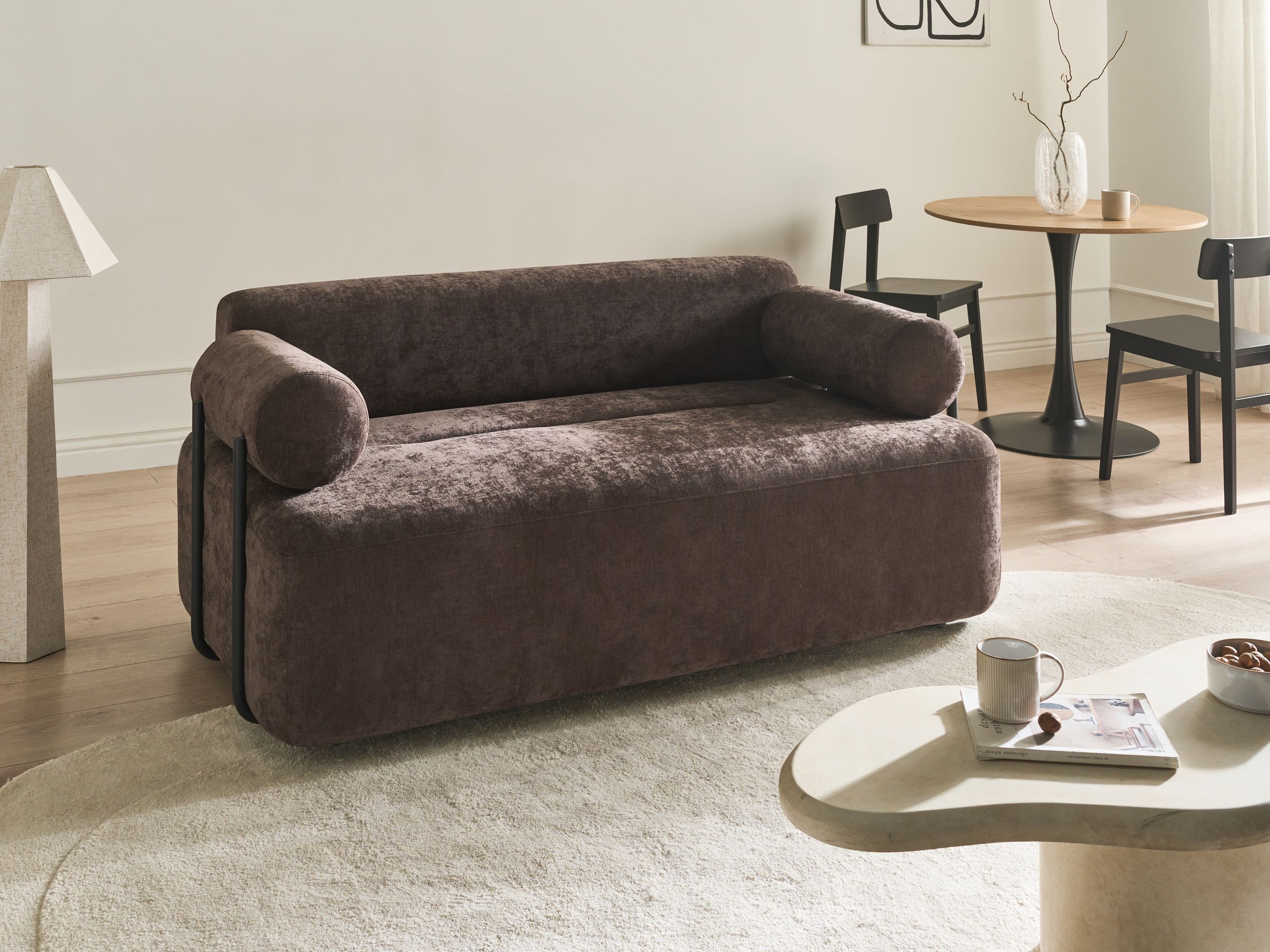 BACOVI Chenille Fabric 2 Seater Sofa - Dark Brown