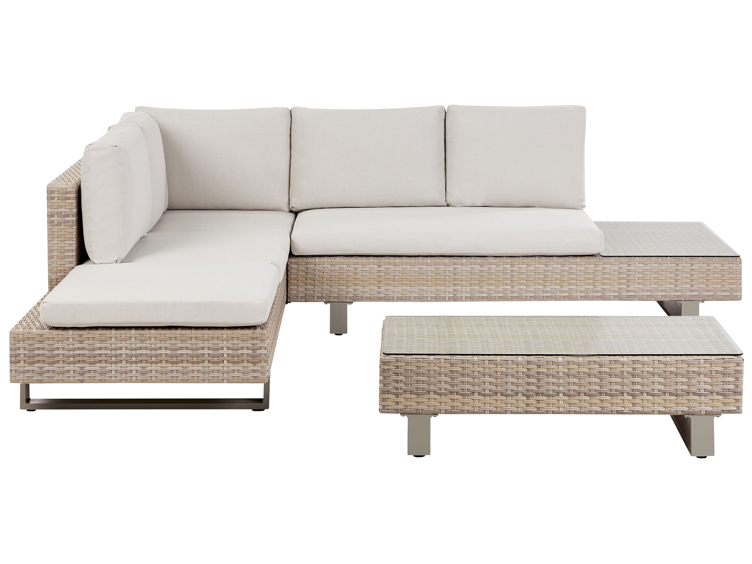 Garden Corner Sofa with Table 5 Seater LANCIANO Right Hand PE Rattan Off-White