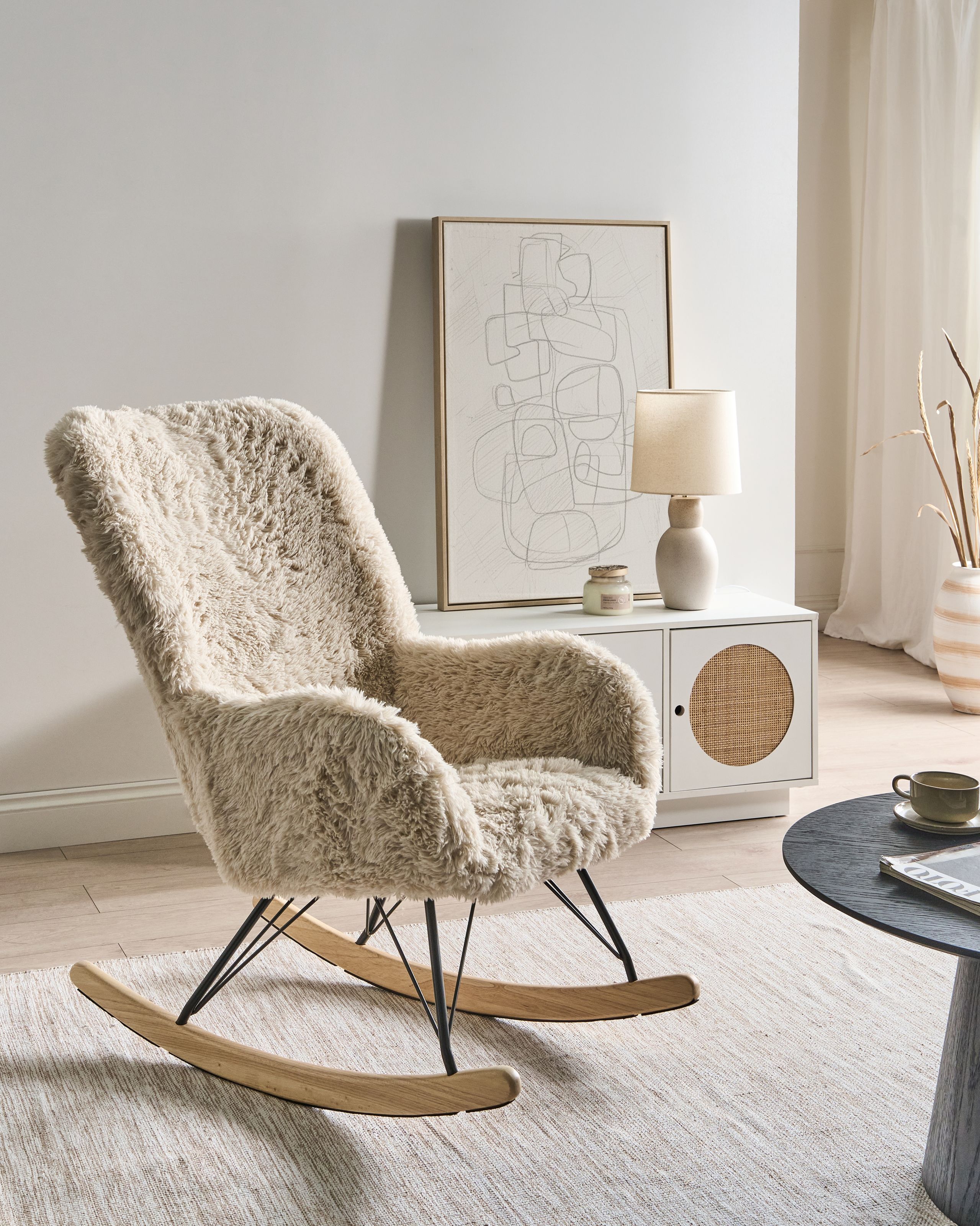 NAVERO Faux Fur Rocking Chair - Light Beige