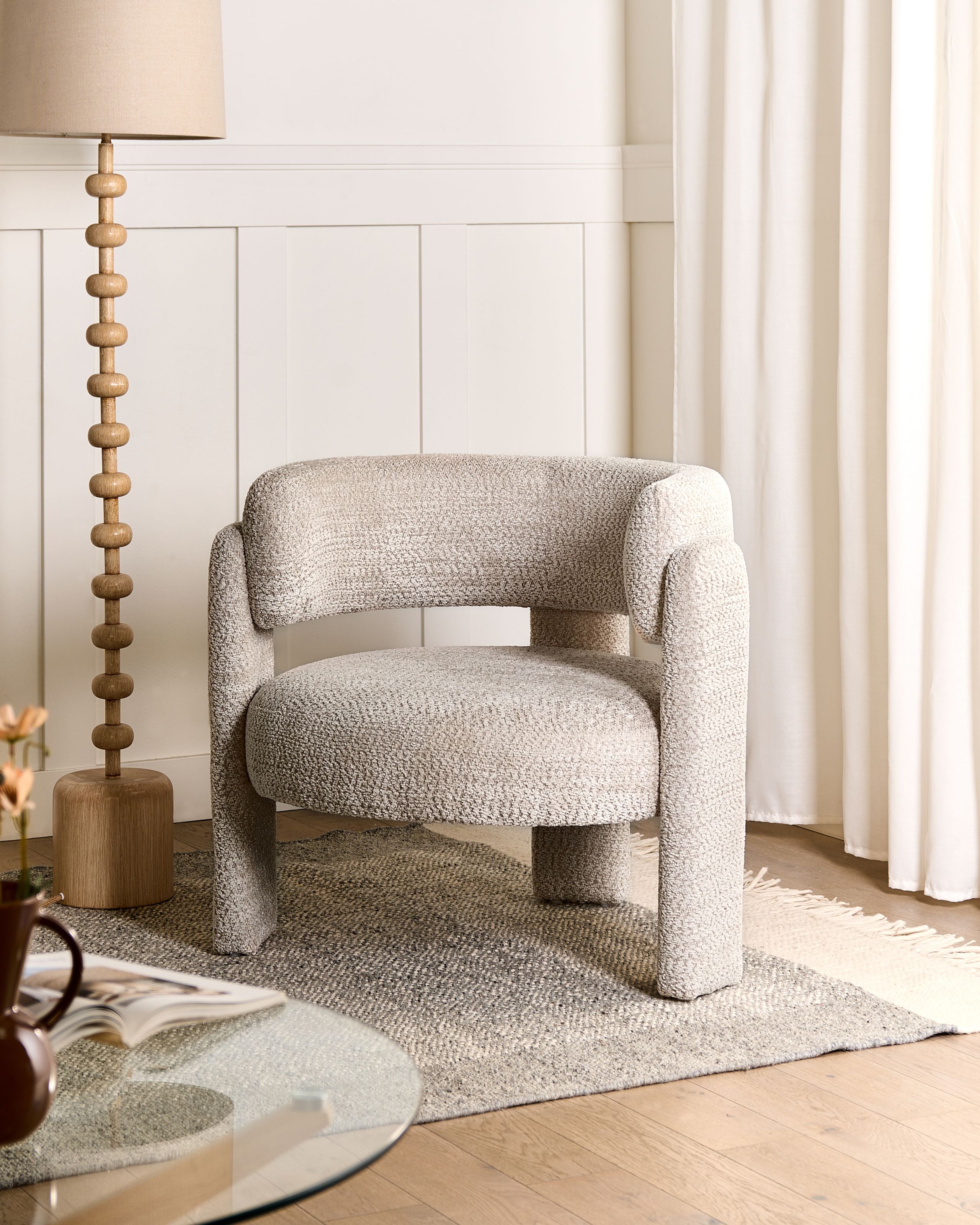 BURELLO Chenille Fabric Armchair - Light Beige