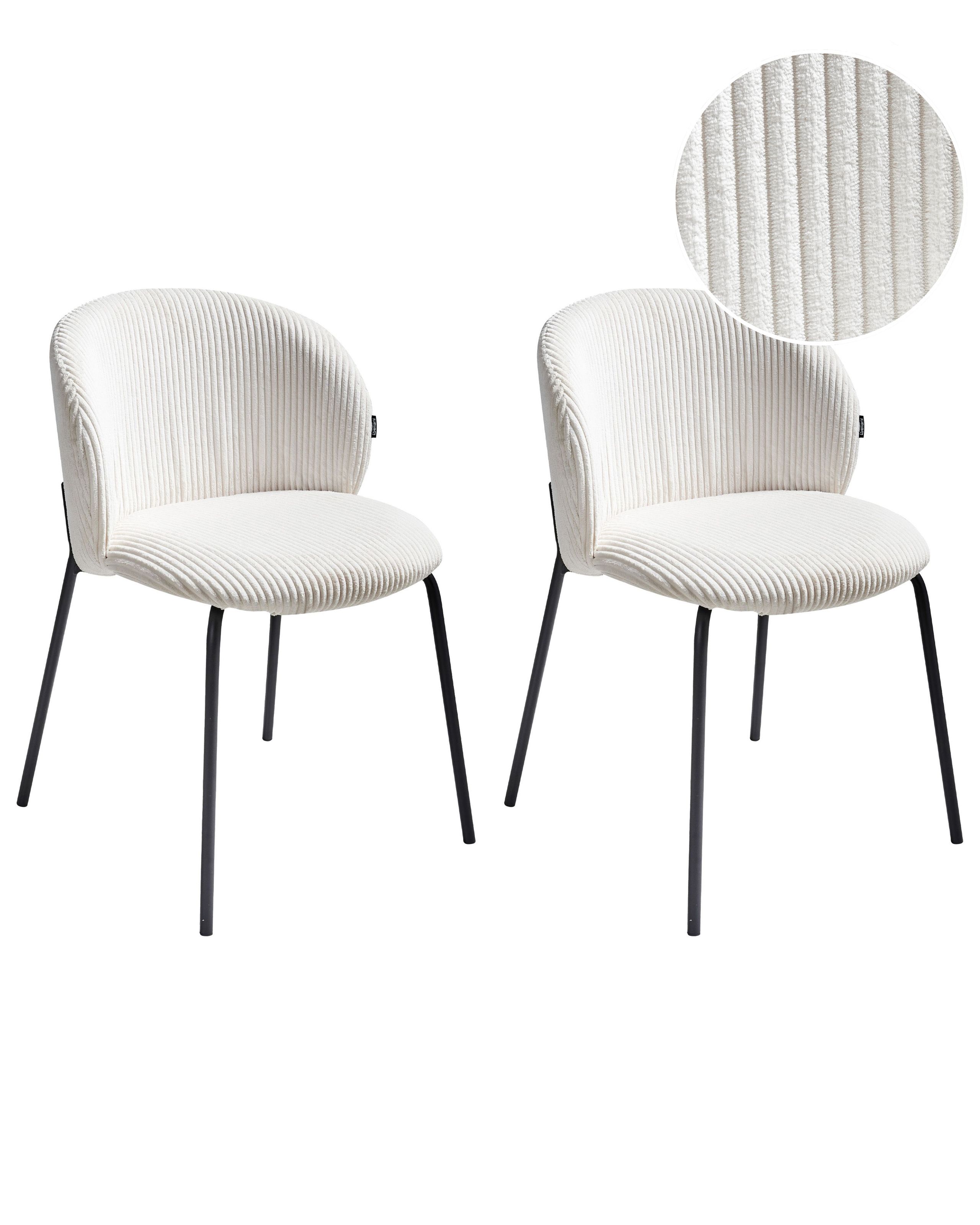 Set of 2 Dining Chairs MILES Corduroy Off-White