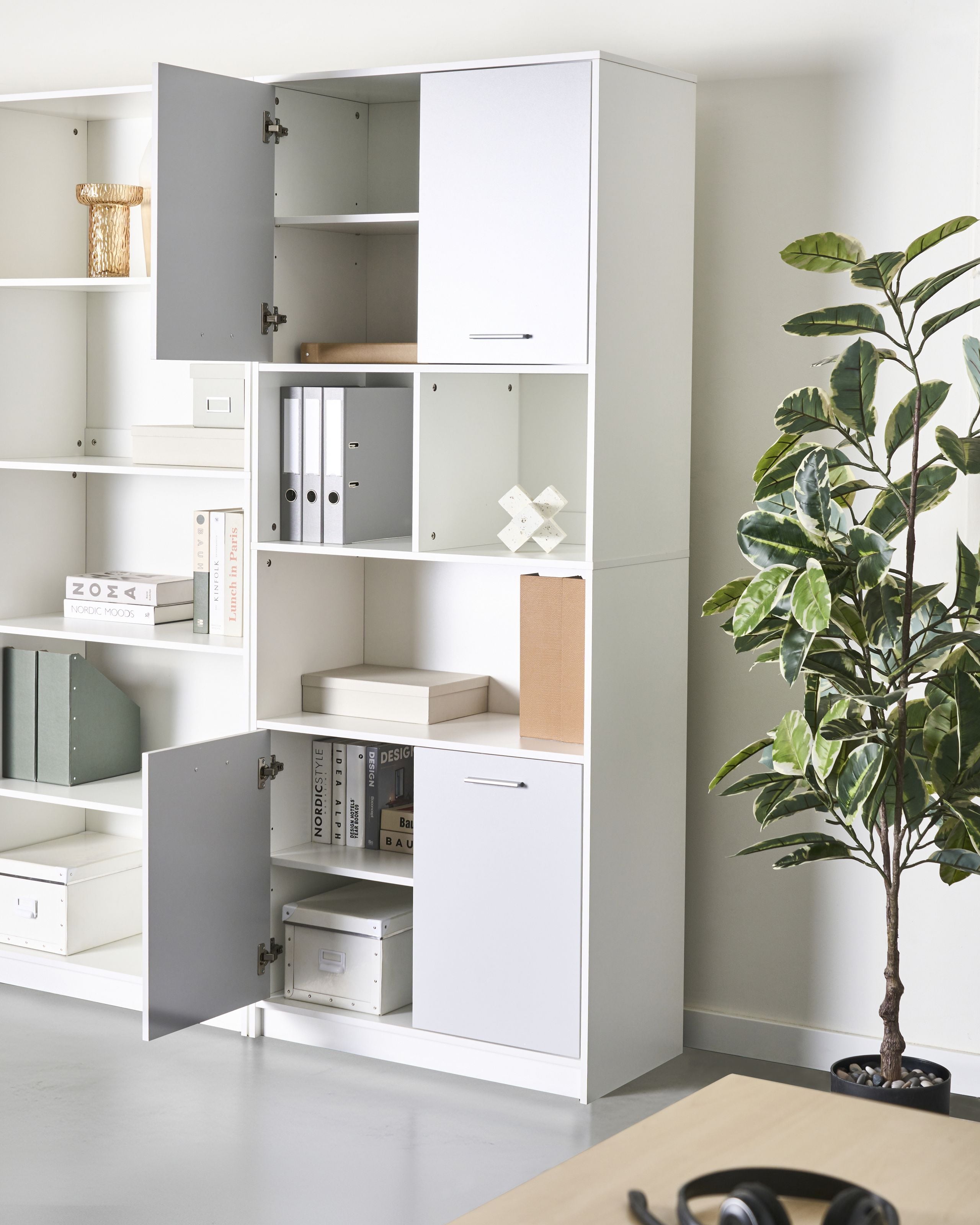ZNHEA 4 Door Bookcase - Grey and White