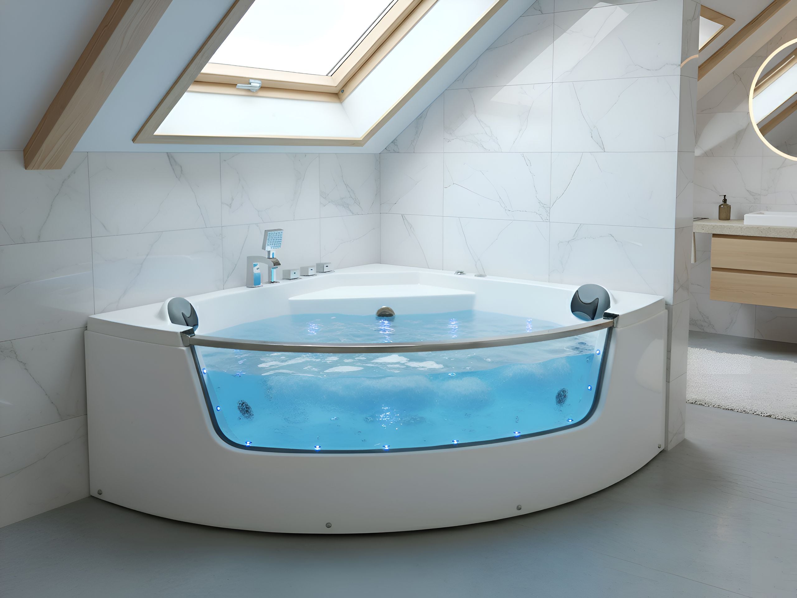 CERUXO Corner Bath & Hot Tub - White