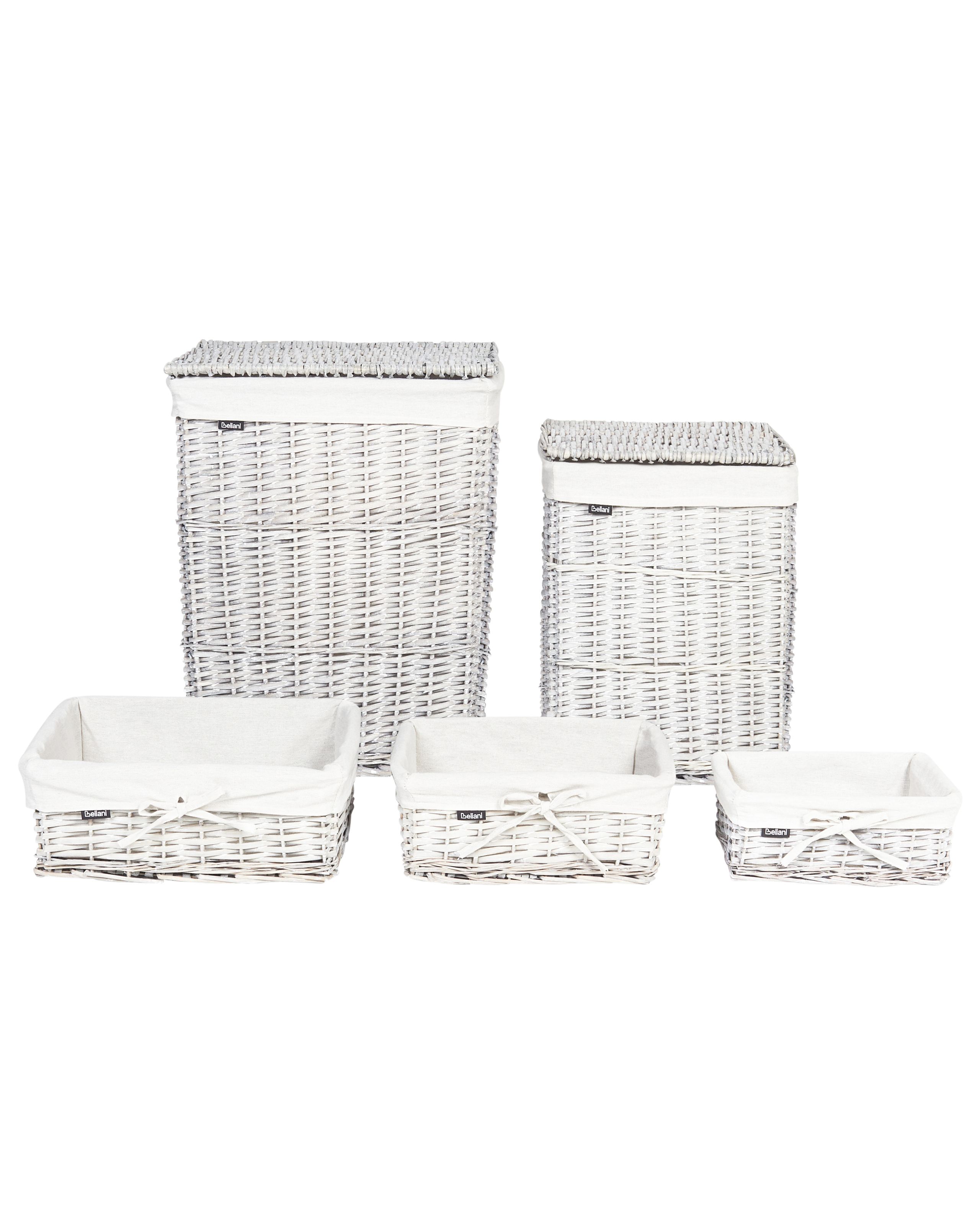 Set of 5 Willow Baskets White ELLA