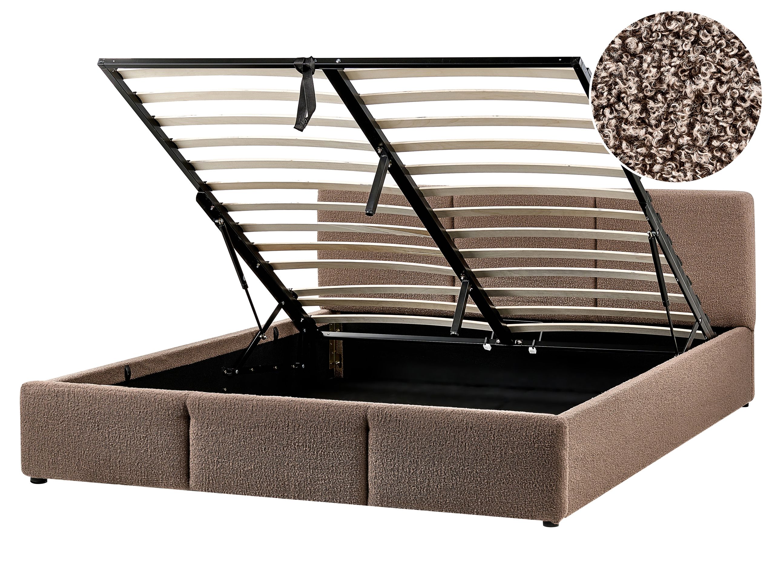 BOUESS Ottoman Bed Boucle 160 x 200 cm (EU King Size) Taupe