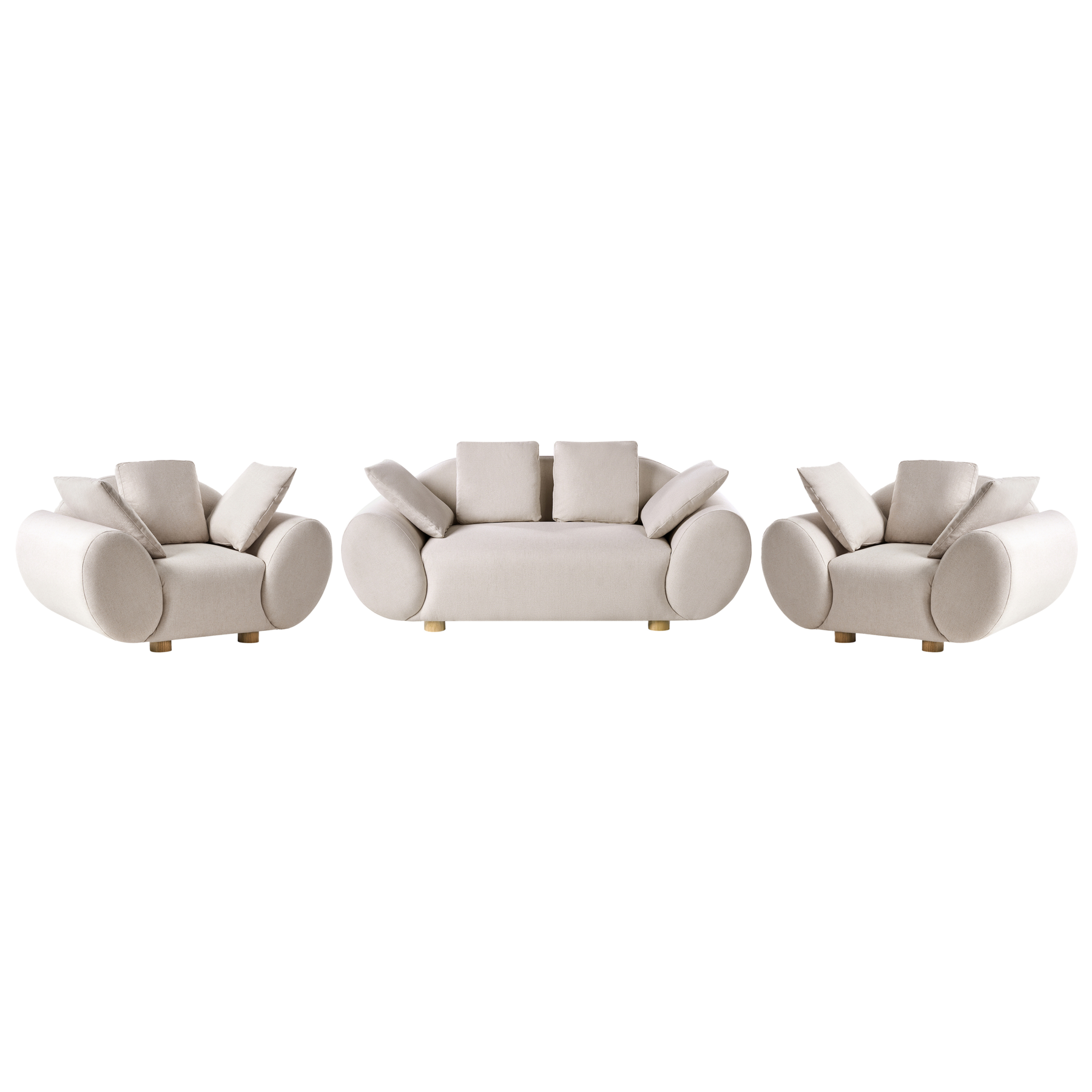 OLVARIN Fabric 2 Seater Armchair Sofa Set - Light Beige