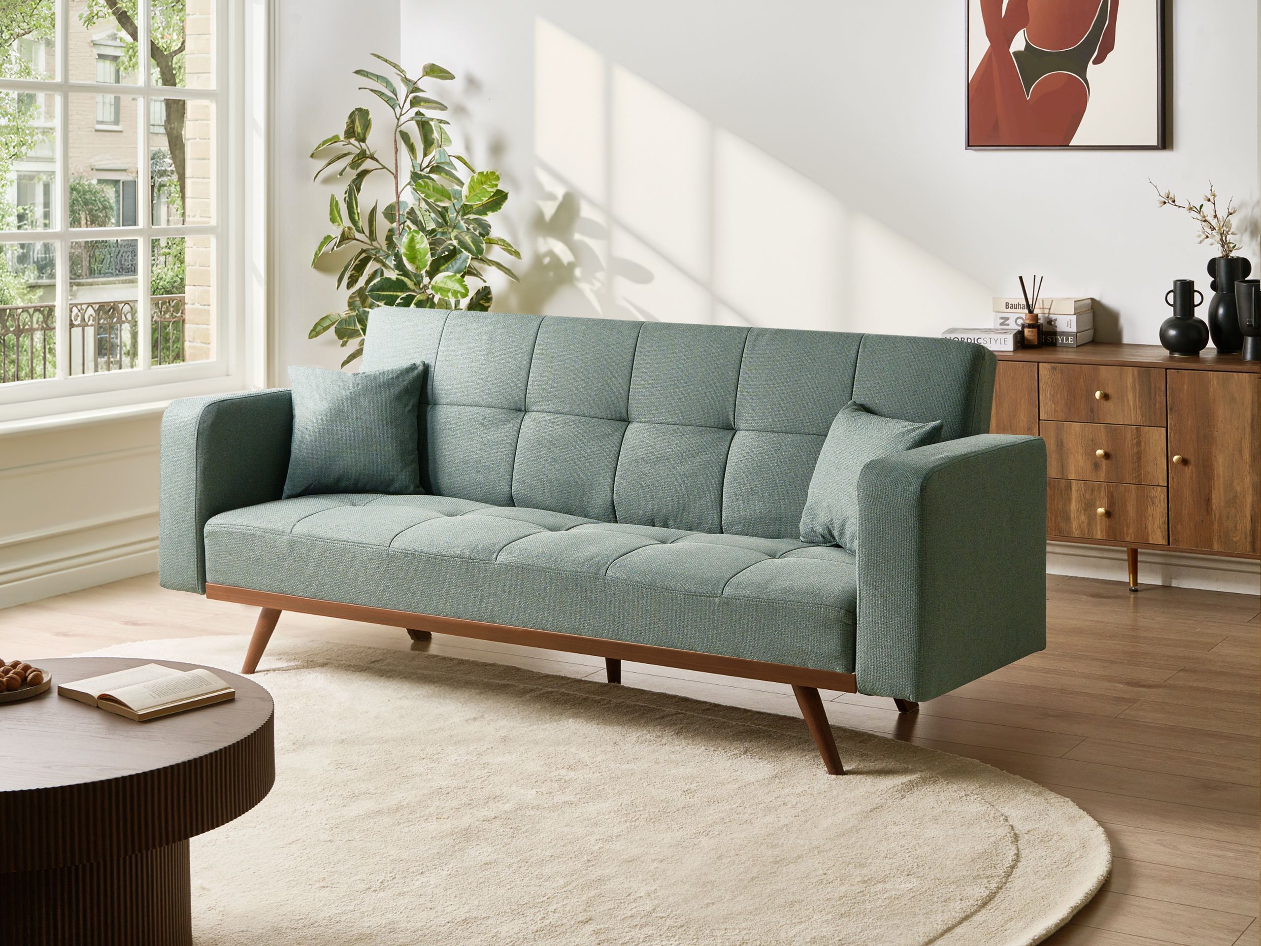 SAGEXI Fabric 3 Seater Sofa Bed - Green