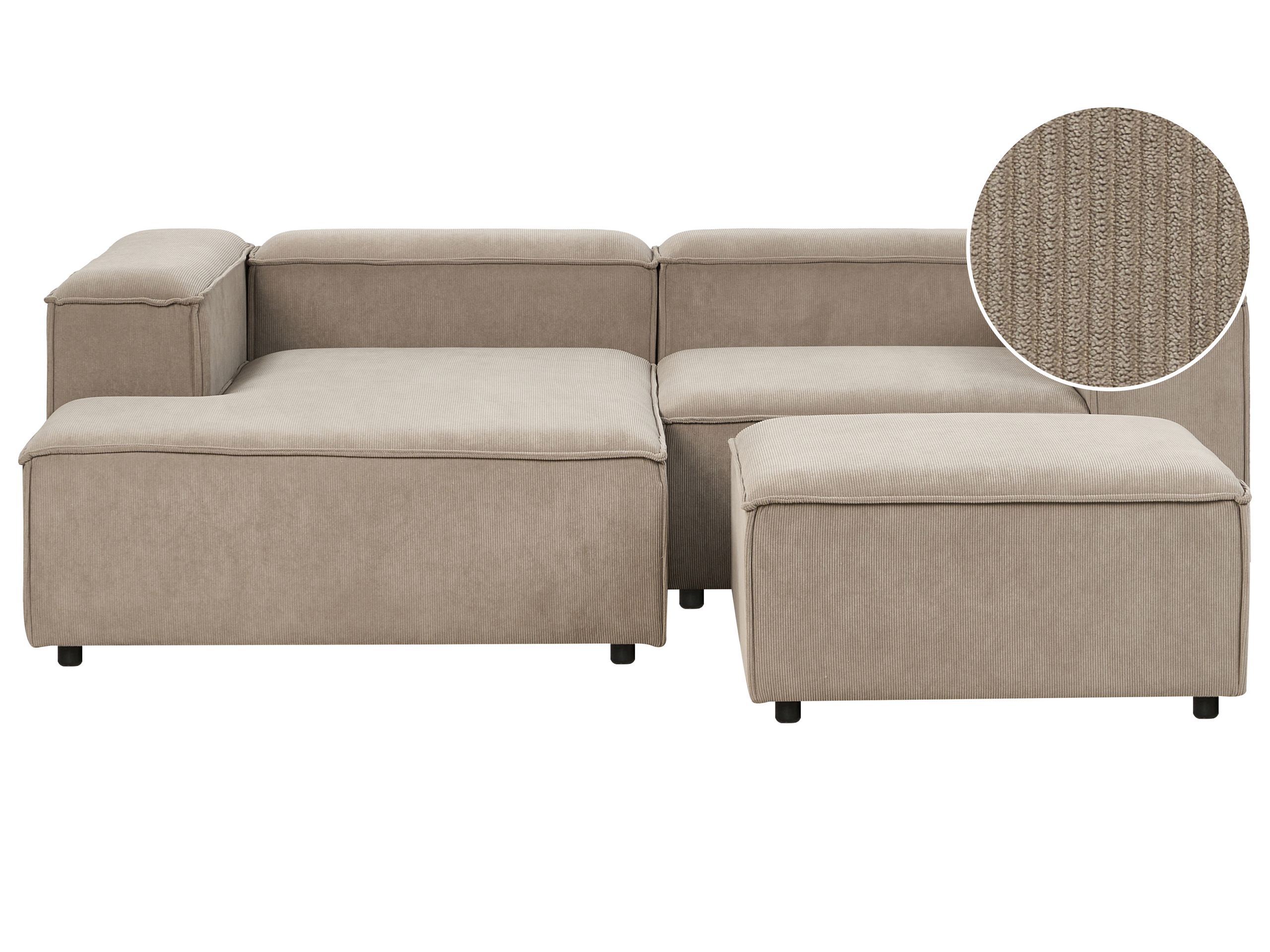 Right Hand 3 Seater Modular Jumbo Cord Corner Sofa with Ottoman Taupe ARDAL