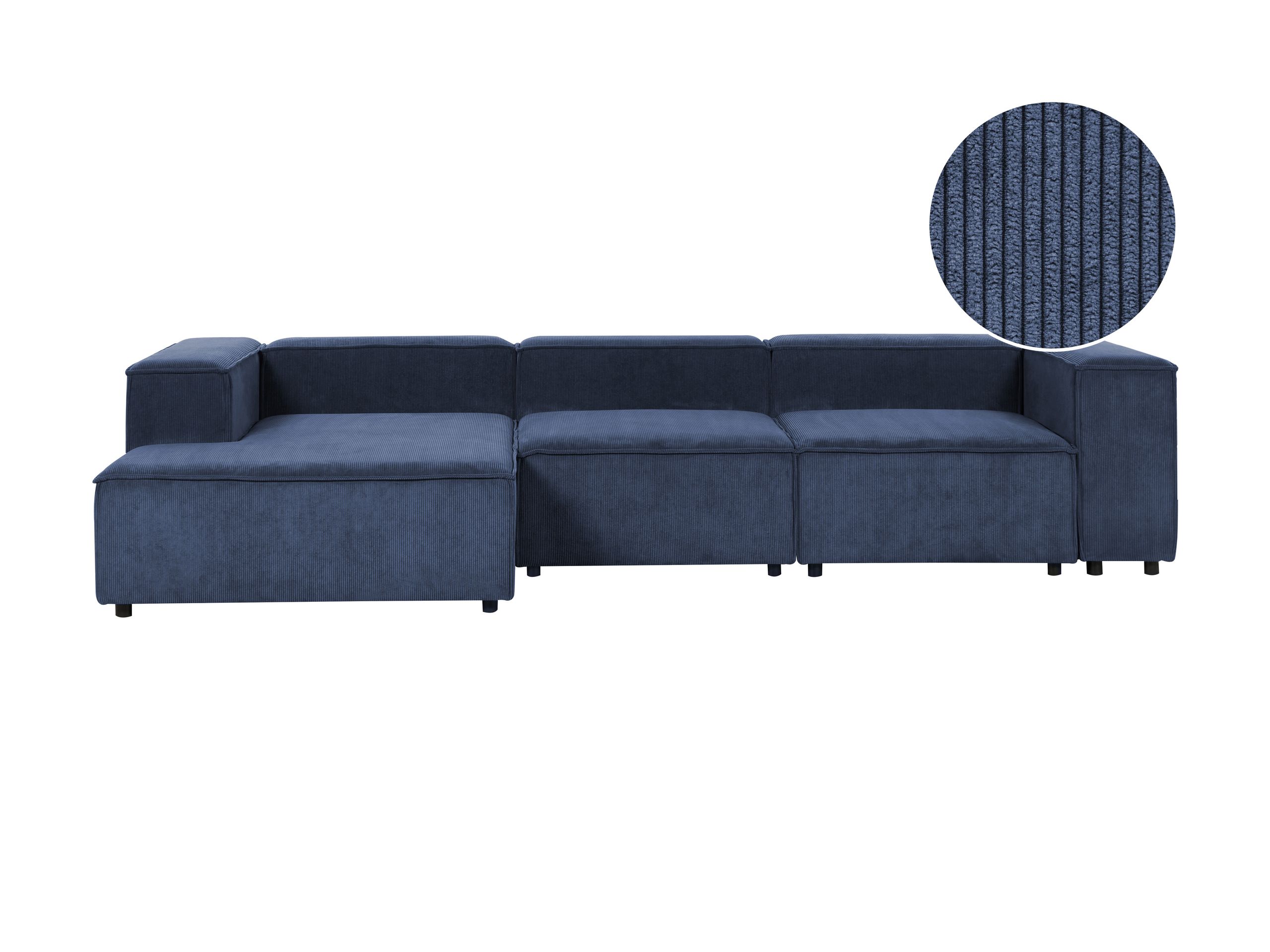 TROMSO Corduroy Fabric 4 Seater Corner Sofa - L Shaped - Left Hand Facing - Dark Blue