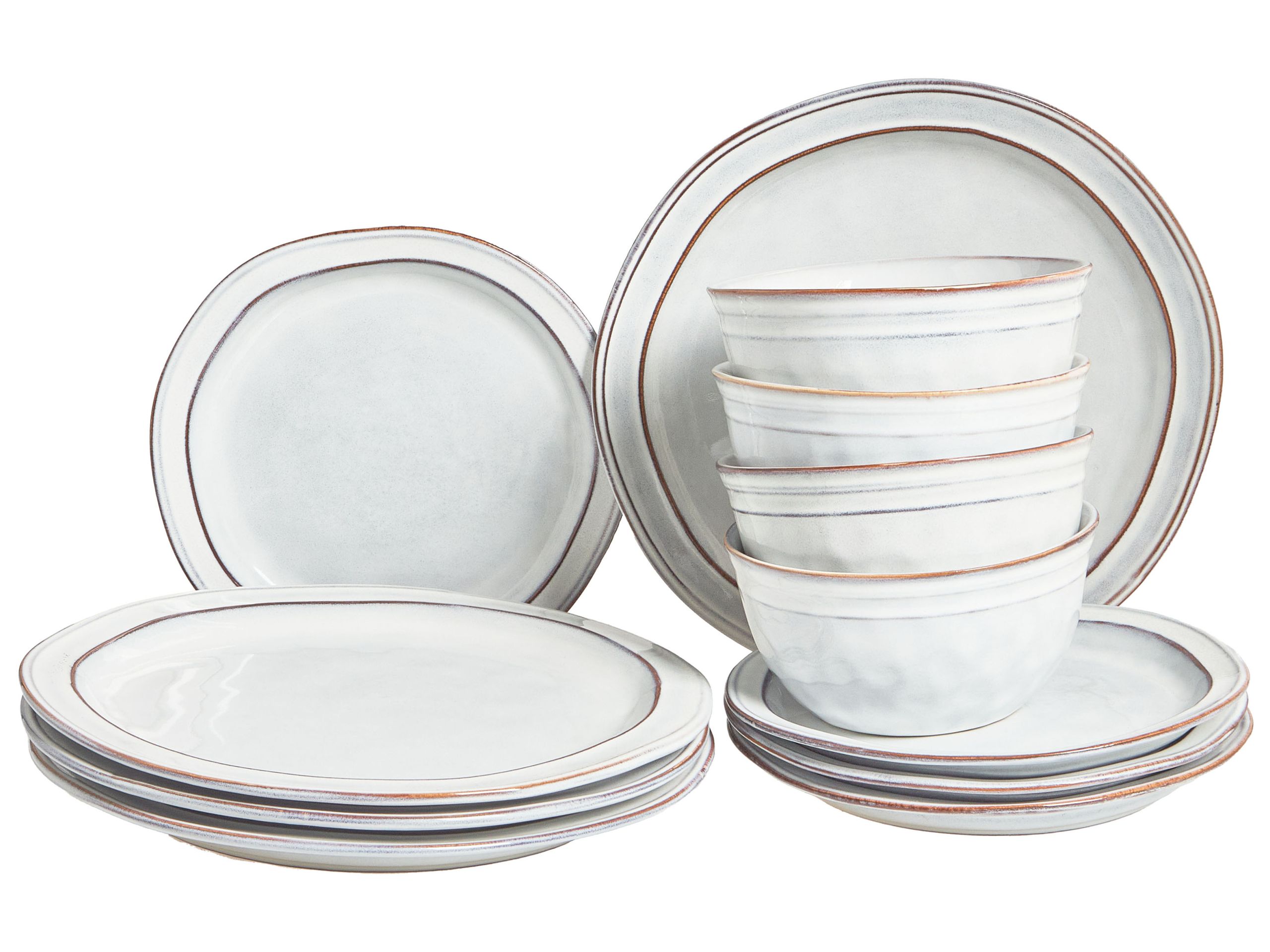 Set of 12 Dinnerware CHIVES Stoneware Light Grey