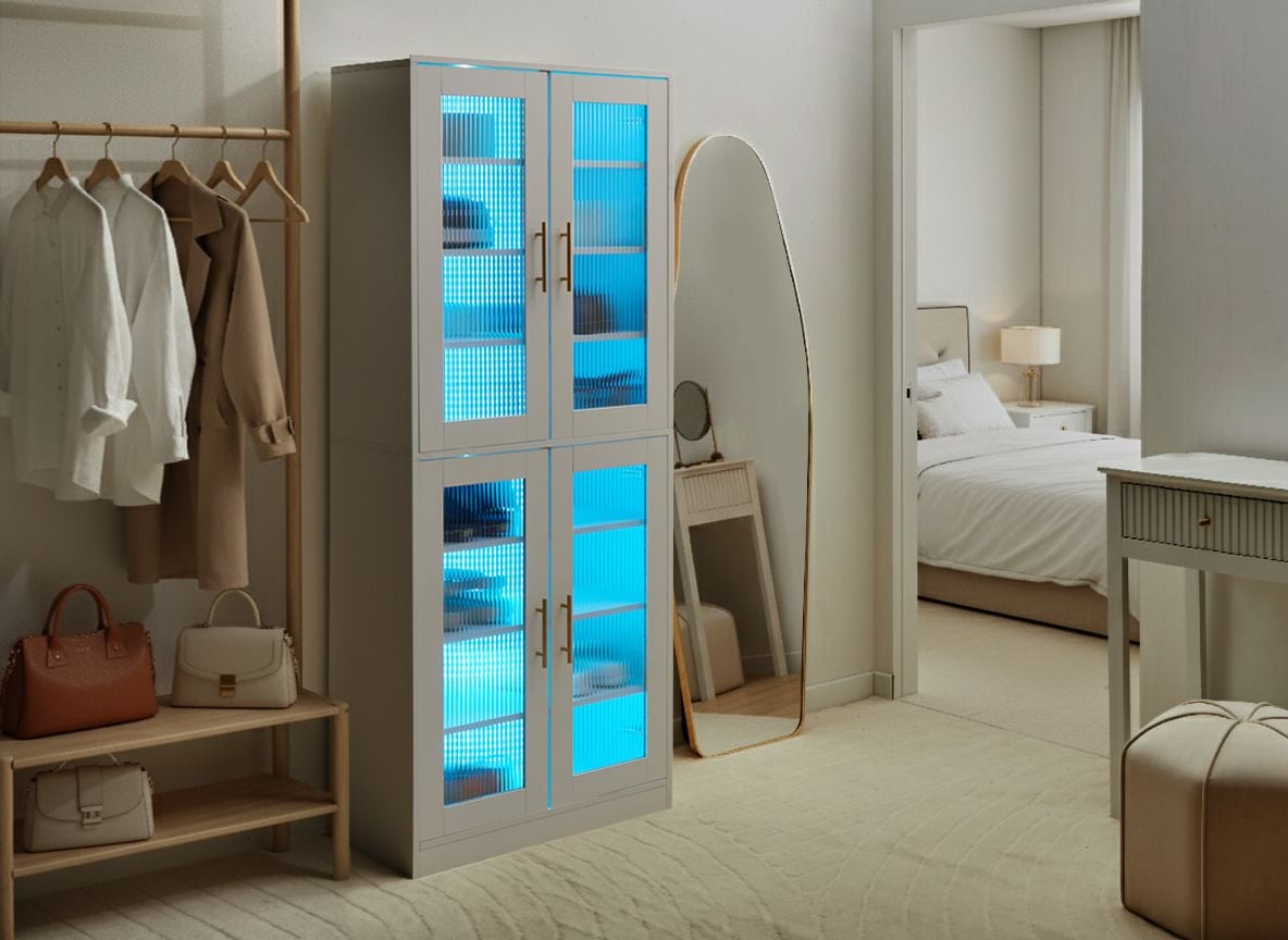 RACOVI Shoe Cabinet - Large-sized with LED Lights - White