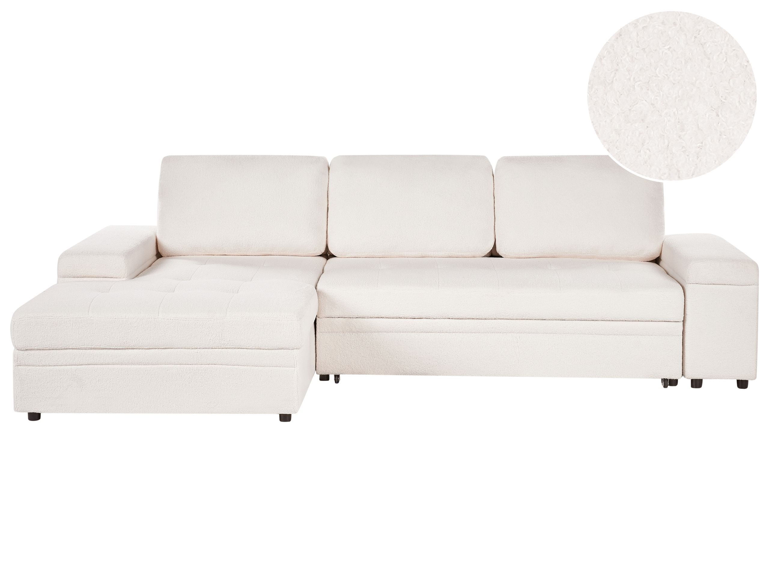 Corner Sofa Bed - HRESIY Right Hand Facing Boucle with Storage White