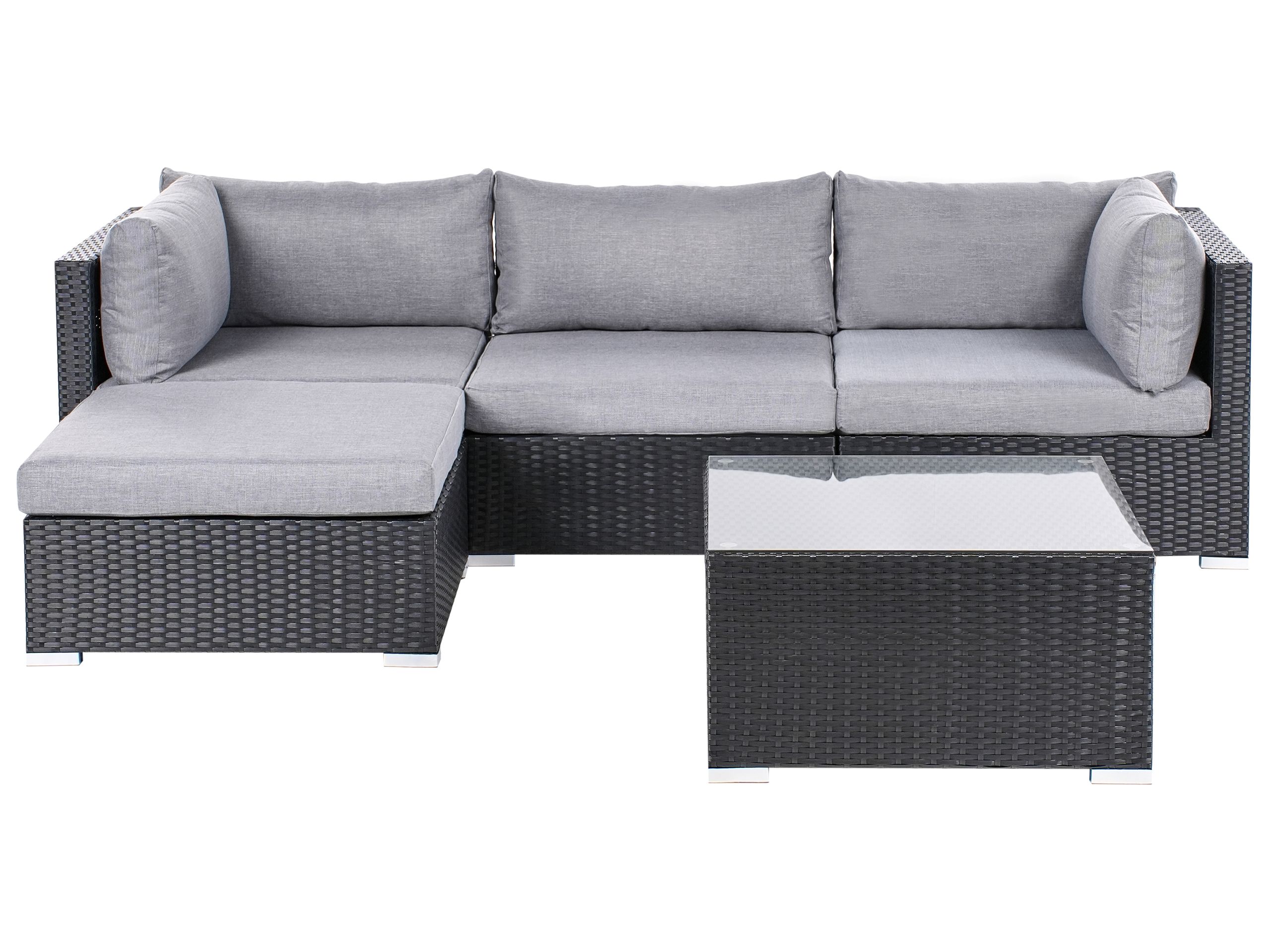RINGSTED Garden Corner Sofa with Table 4 Seater Right Hand PE Rattan Black
