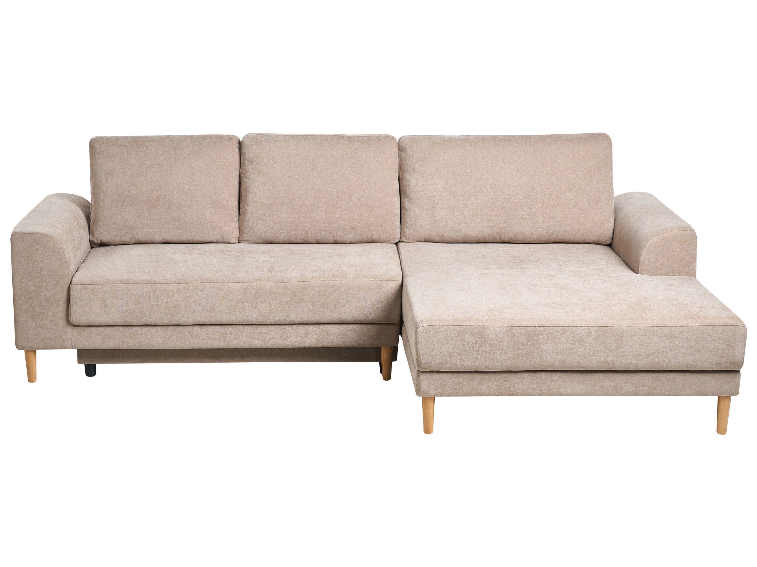 YELVERDON Chenille Fabric 3 Seater L Shaped Corner Sofa Bed - Light Brown, Right Hand Facing