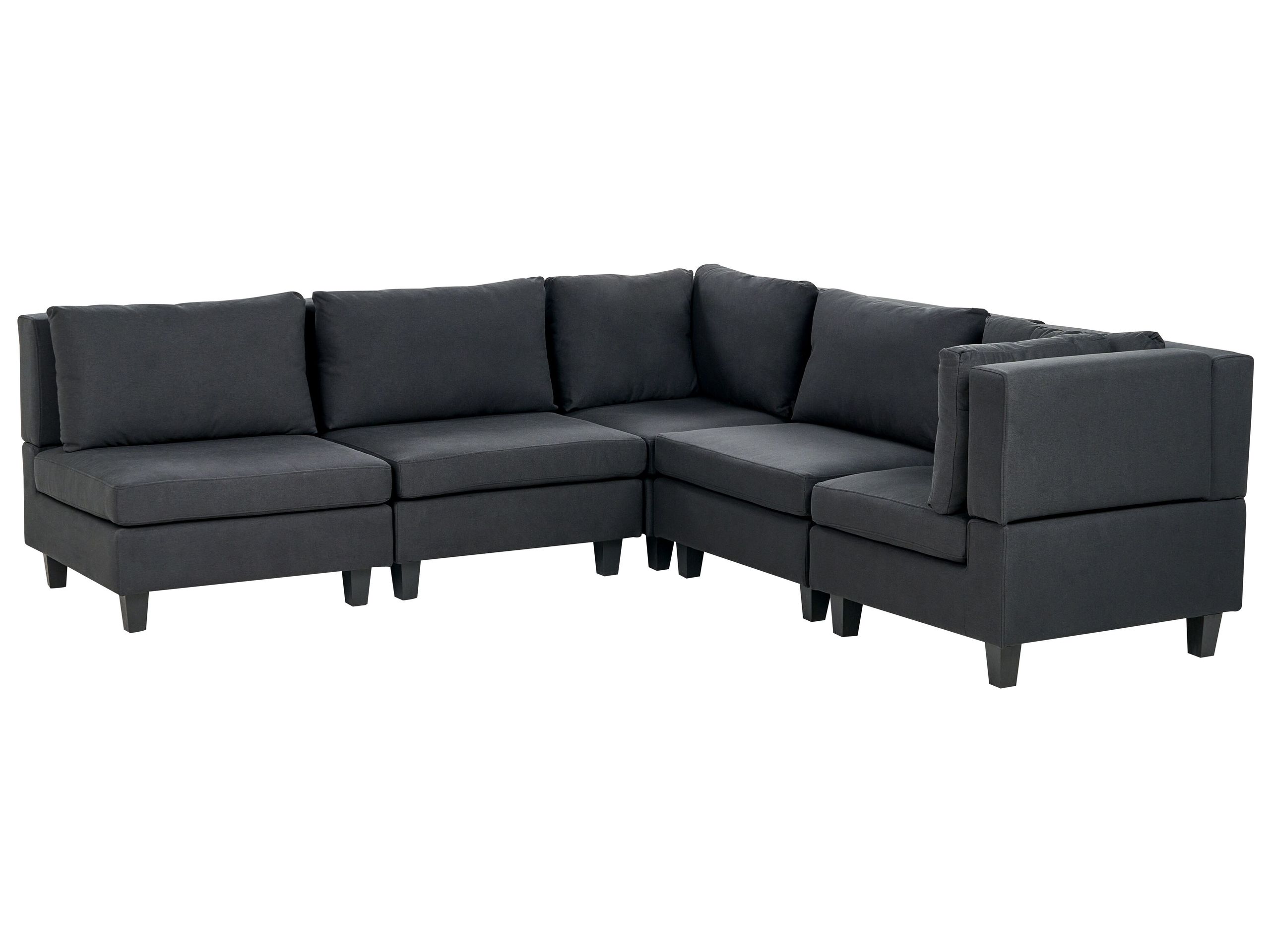 5 Seater Left Hand Modular Fabric Corner Sofa Black UNSTAD