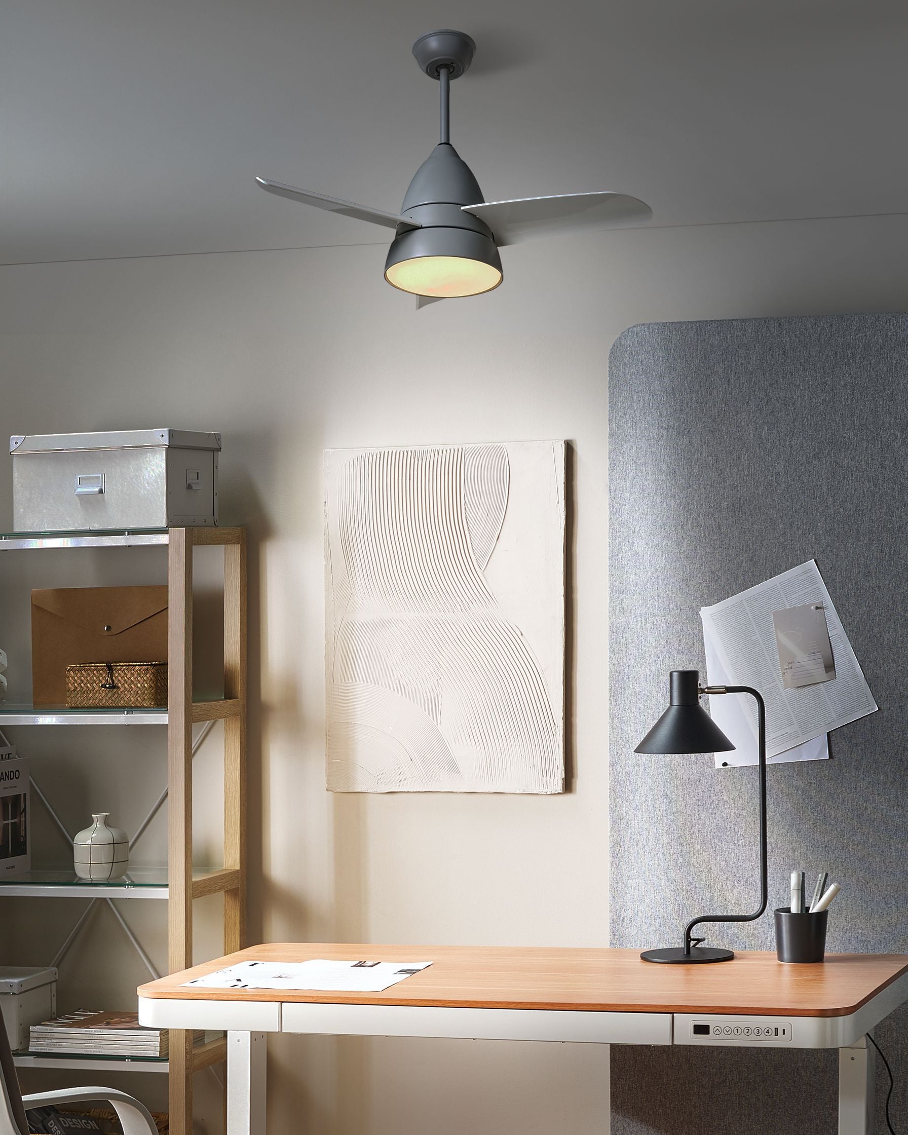 BUXARO Ceiling Fan with LED Light and Remote - Grey