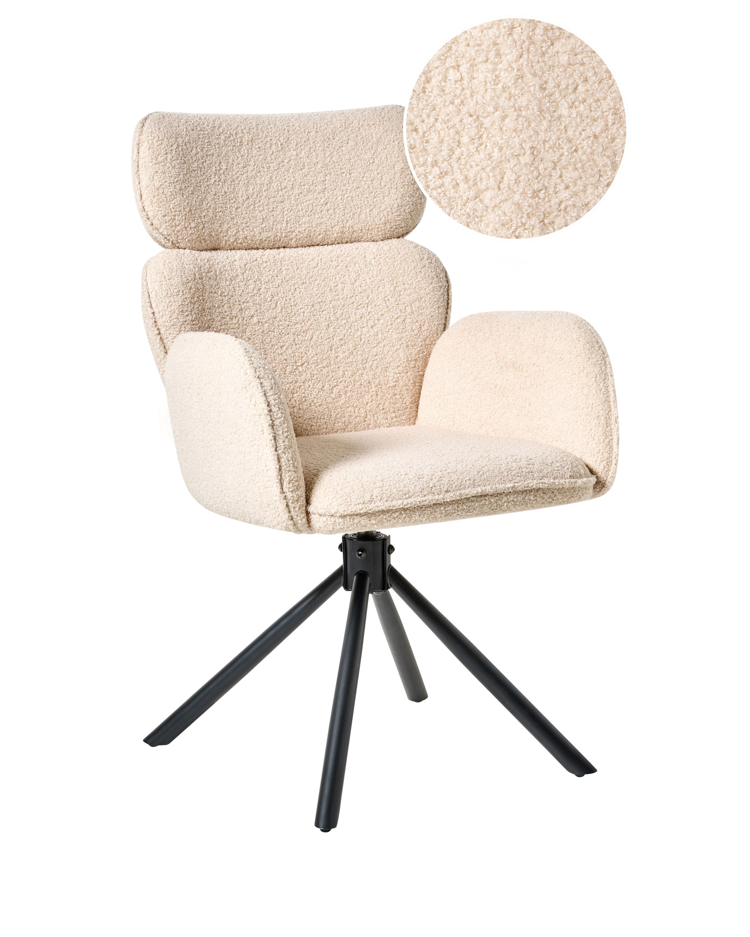 CHELMERE Boucle Fabric Swivel Dining Chair - Light Beige