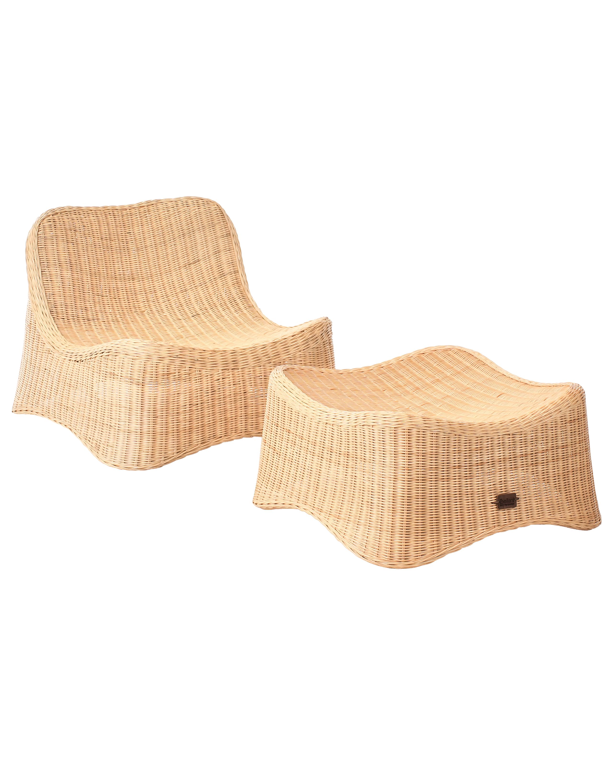 HALEWORTH Garden Armchair with Ottoman - Natural