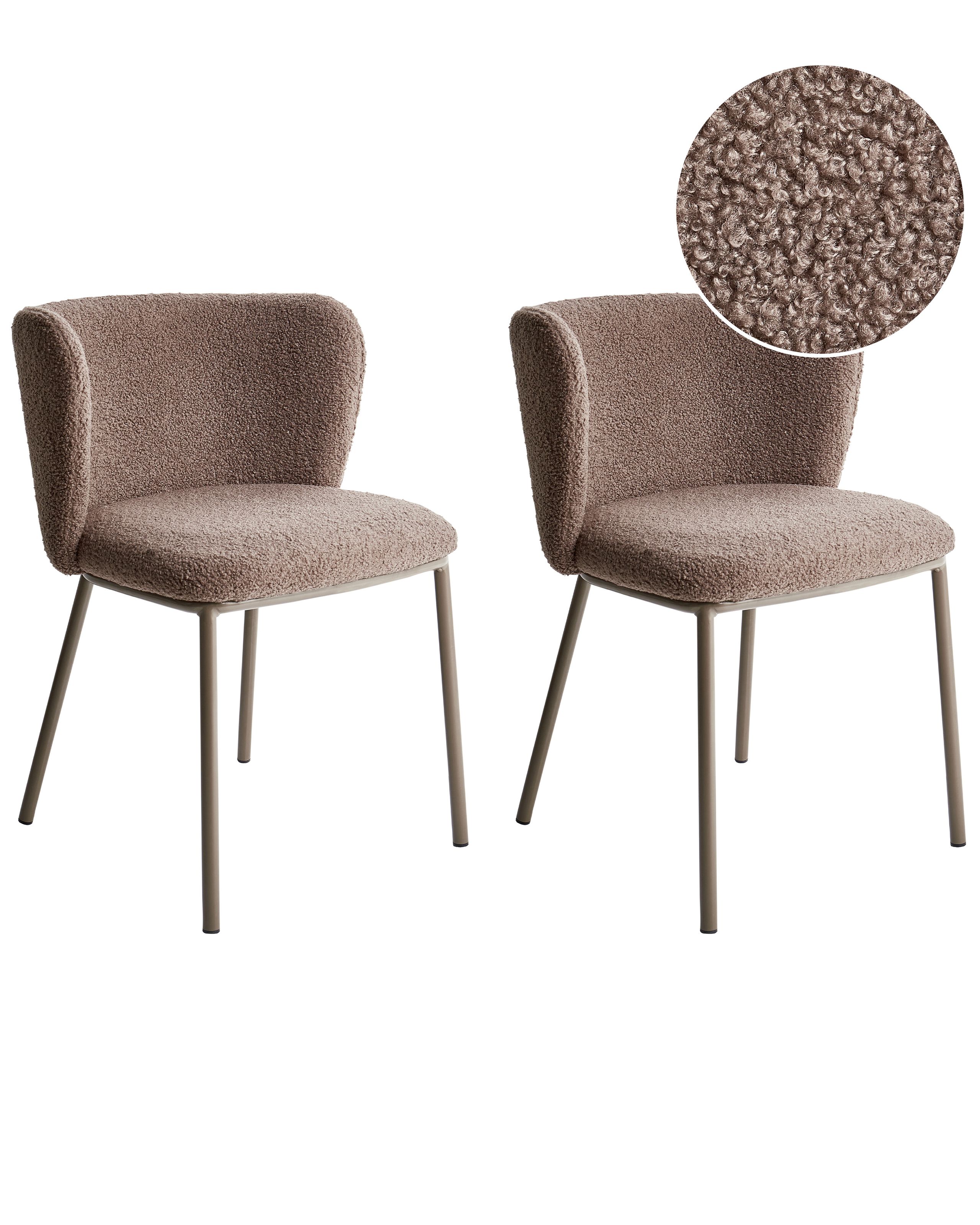 Set of 2 Dining Chairs MINA II Boucle Light Brown