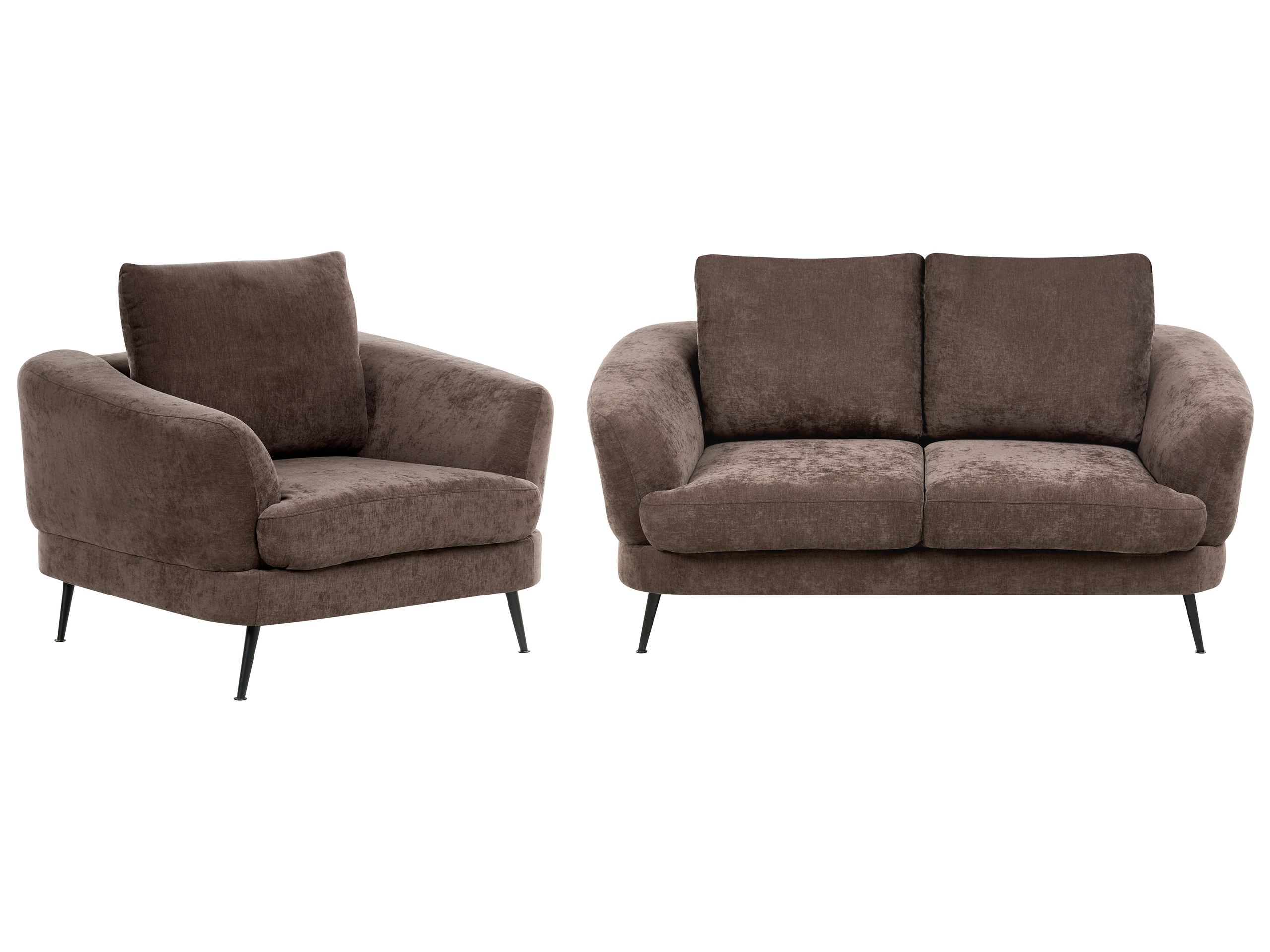 NEWHAVENLEIGH Chenille Fabric 2 Seater and Armchair Sofa Set - Dark Brown