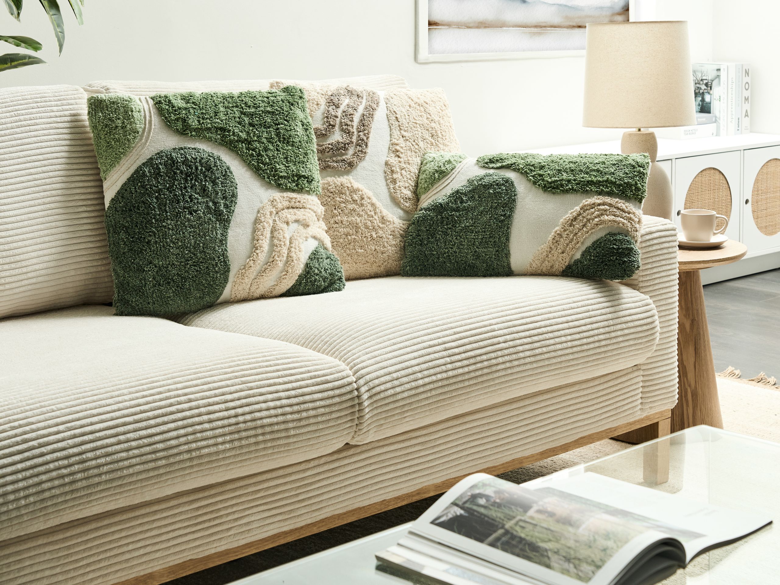 PAPARO Cotton Decorative Cushions Abstract Pattern Set of 3 - Beige and Green
