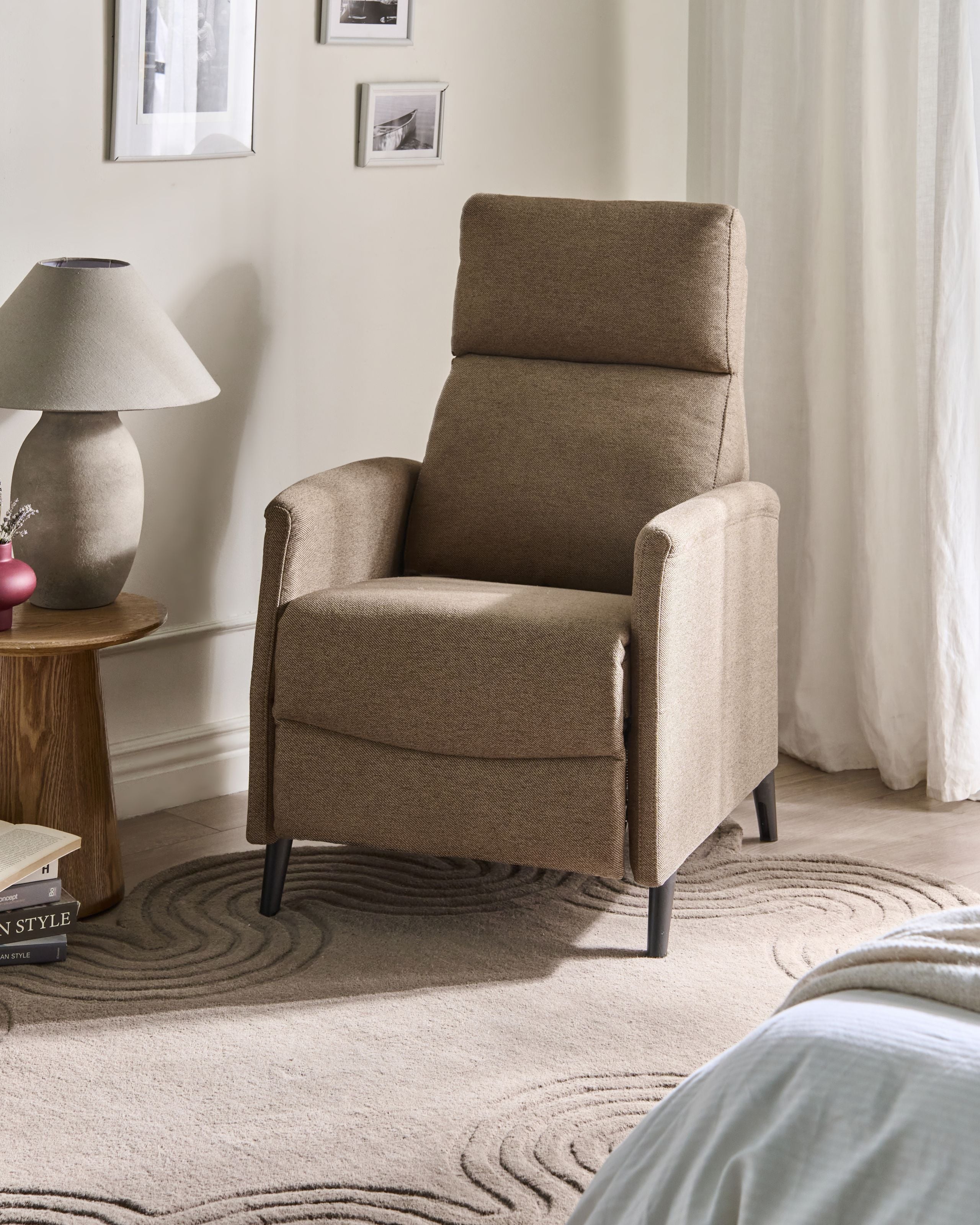 NATAXI Fabric Recliner Sofa with Footrest - Brown