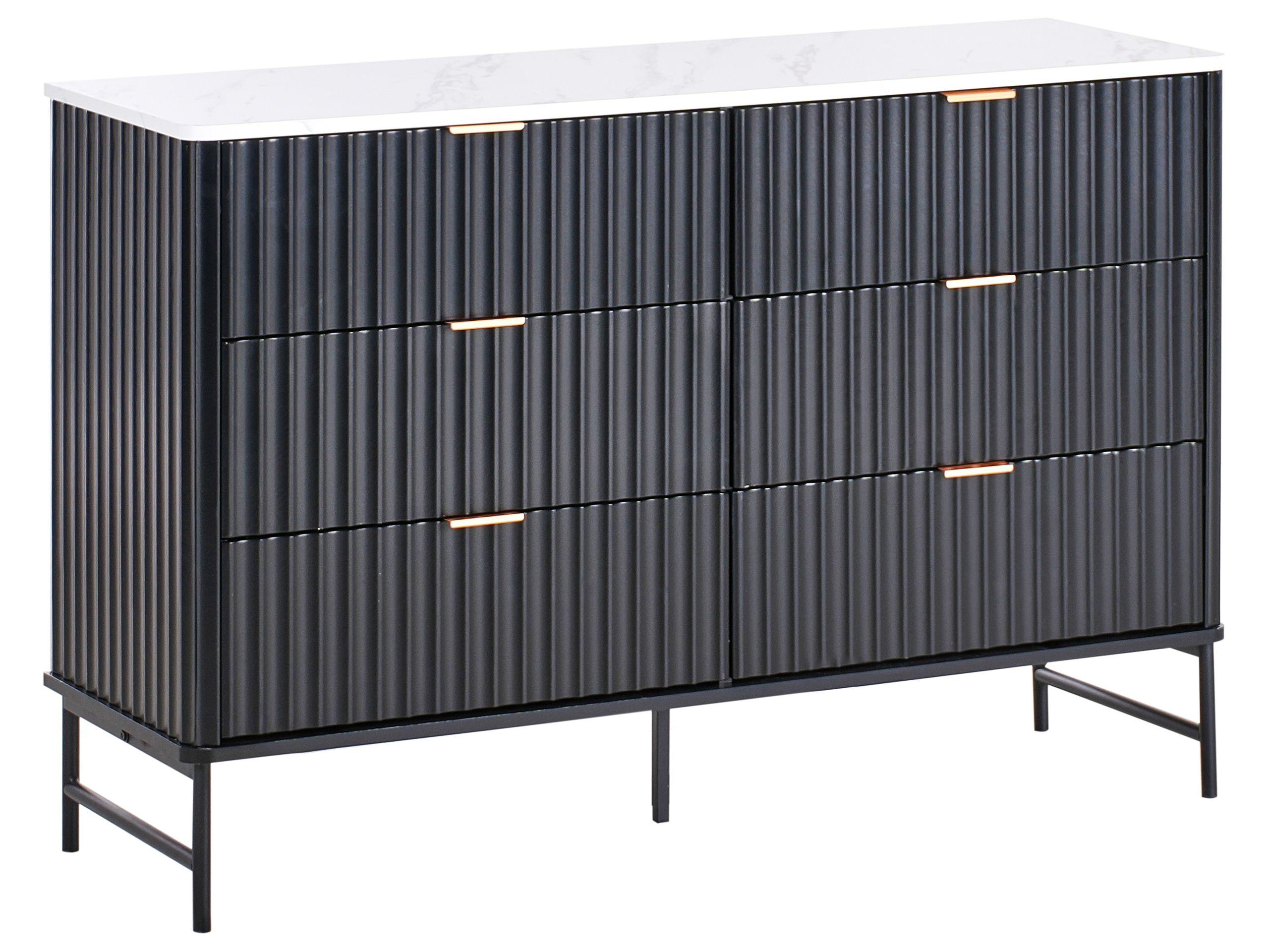 TREVISO Black Chest of Drawers - Large-sized, 6 Drawers, Double