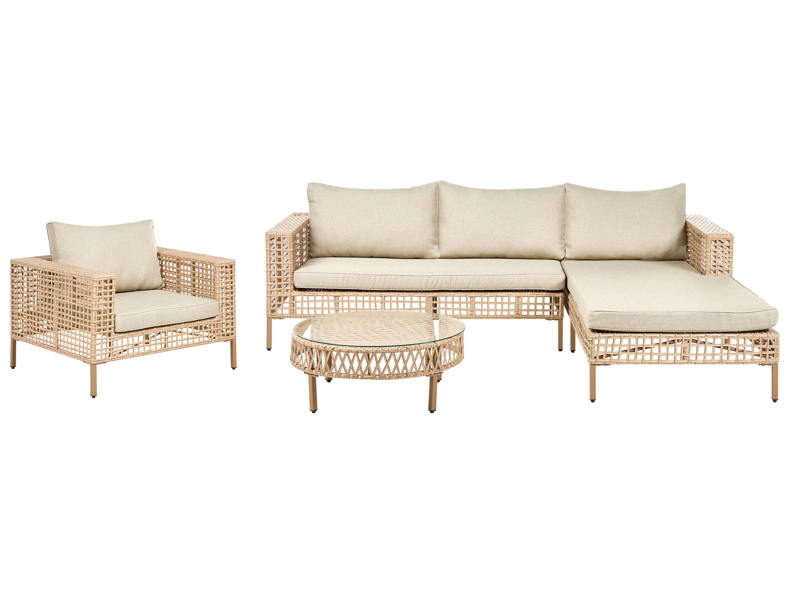 GRIDLEIGH Rattan 4 Seater Garden Corner Lounge Set - Beige