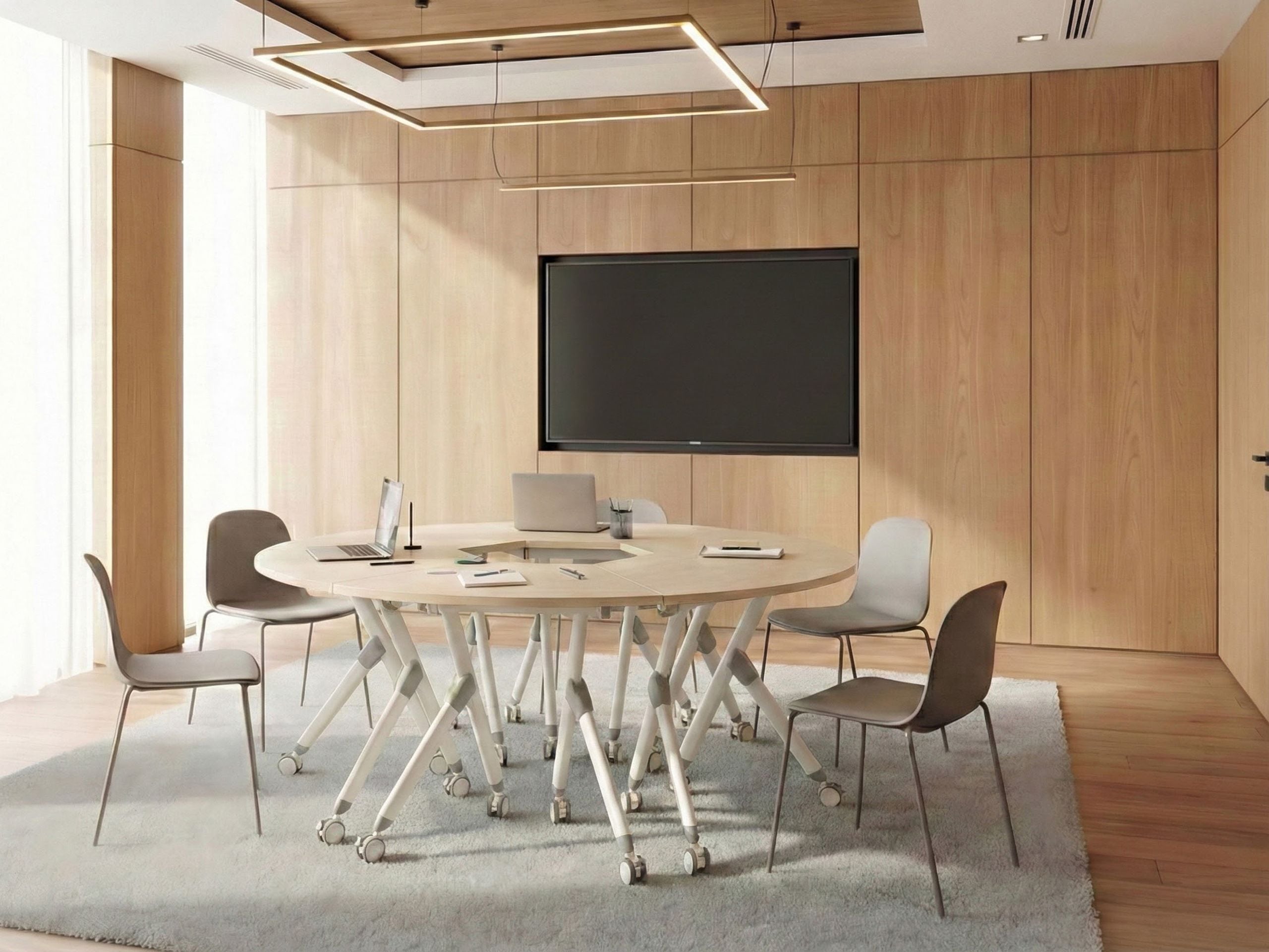 FEXUFA Foldable Corner Office Desk - Light Brown