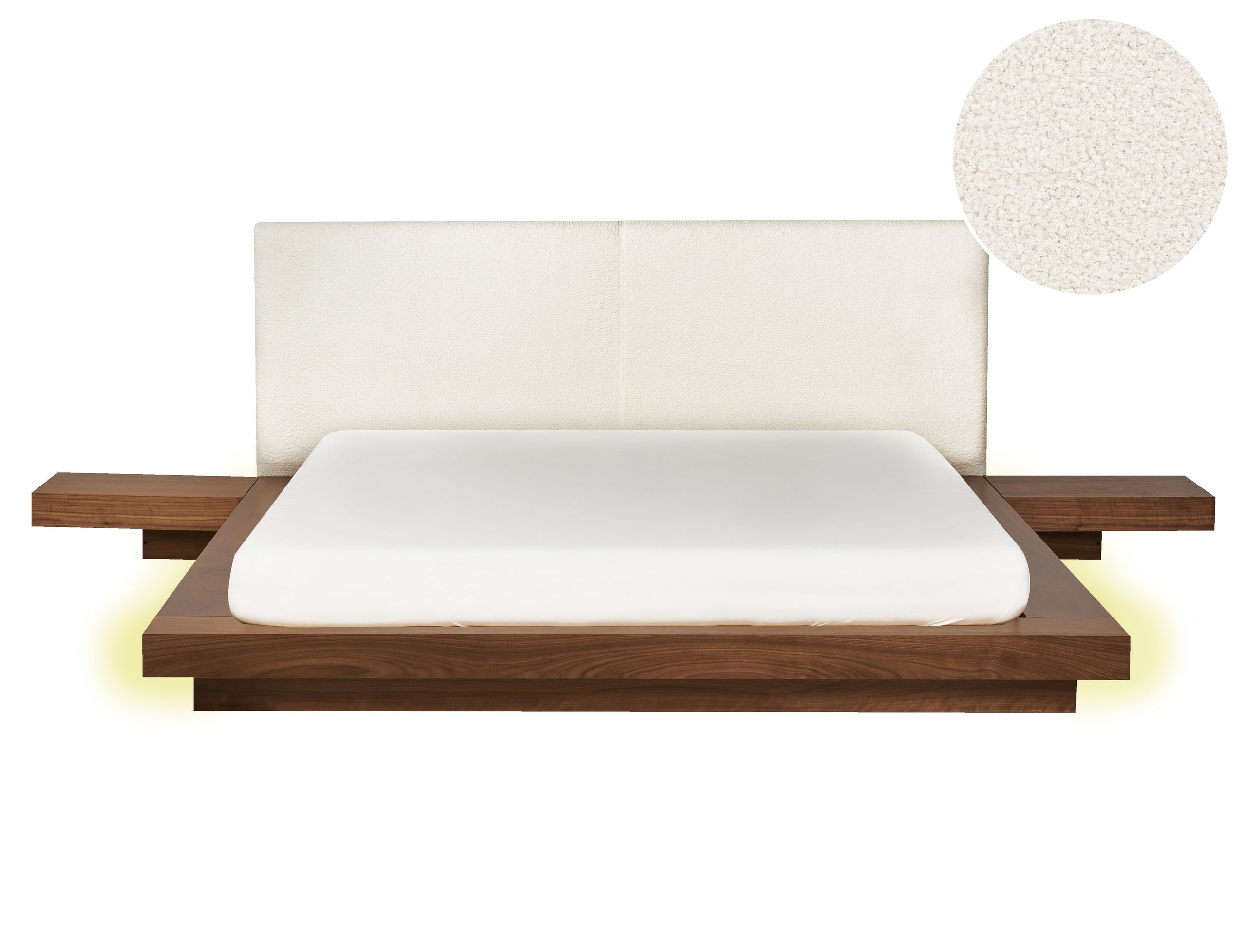 KEWI Bedframe with LED Boucle 160 x 200cm EU Kingsize Bed Brown Ash Wood