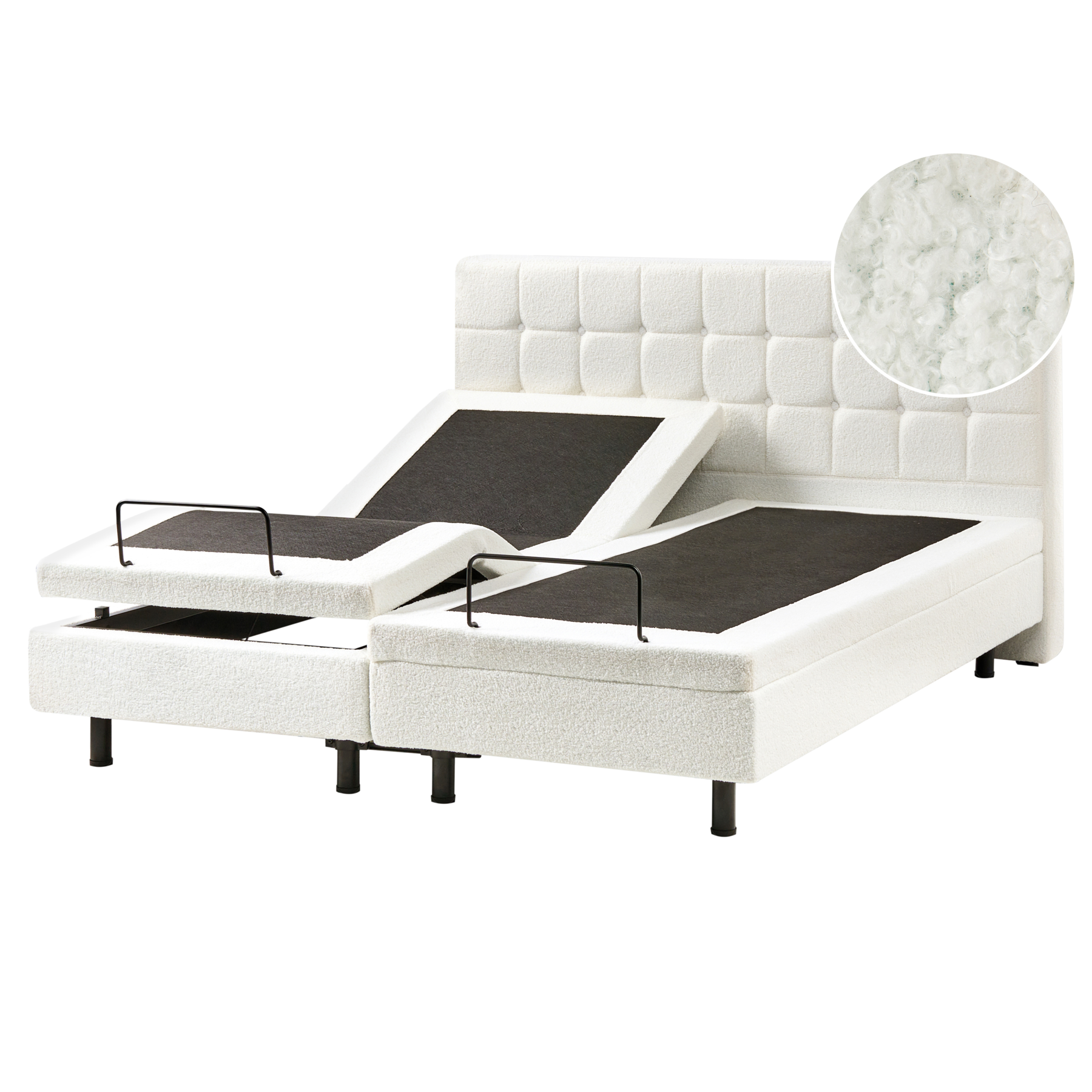 DEKU King Size Boucle Fabric Adjustable Bed - Off-White