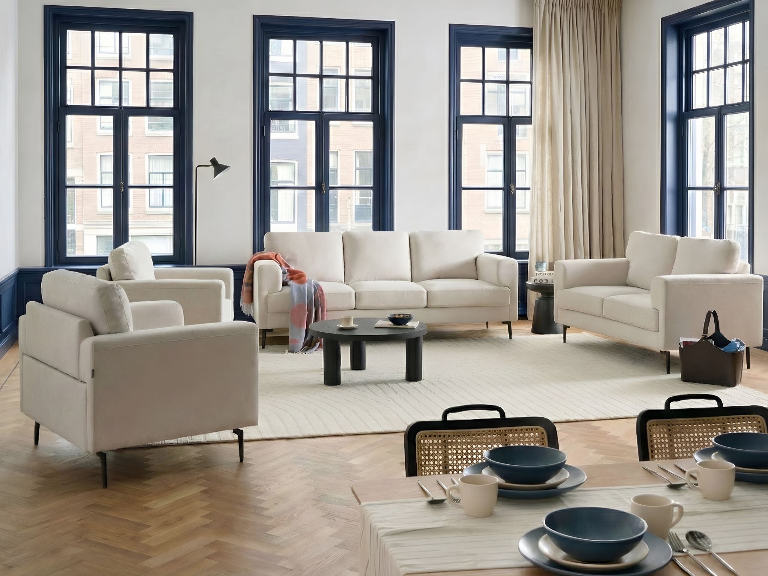 BAJARO Fabric 7 Seater Sofa Sets - Beige