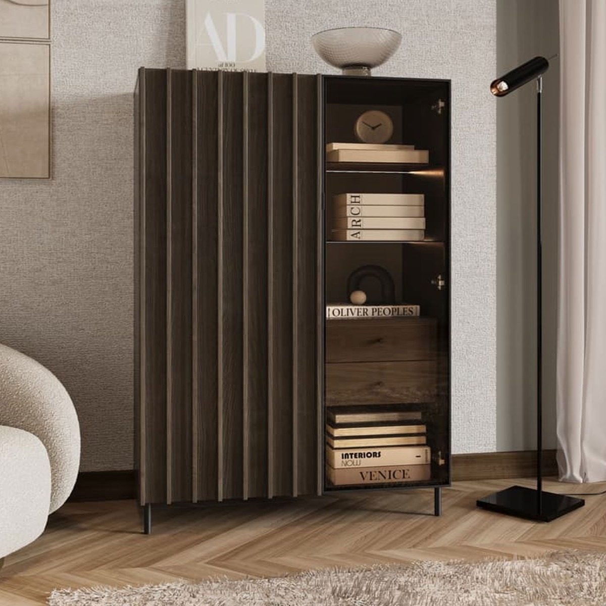 Nixie Vector 2 Door Display Cabinet - Portland Ash