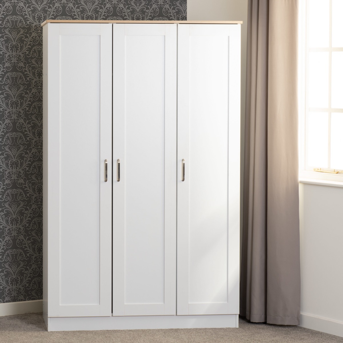 PORTLETHEN 3 Door Wardrobe White - 119.5cm