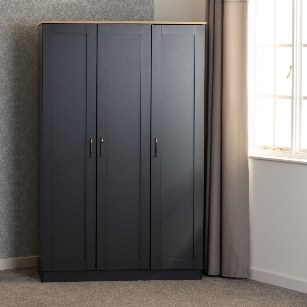 PORTLETHEN 3 Door Wardrobe Grey - 119.5cm