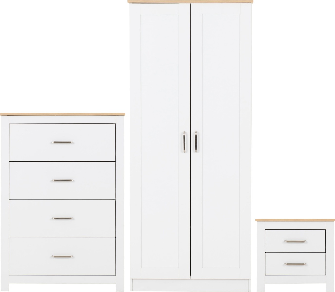 PORTLETHEN 2 Door Wardrobe Set 3 Piece - White