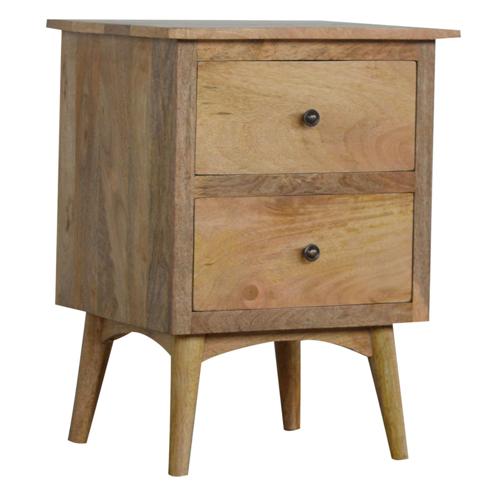 Bedside Table - NORDIC 2 Drawer Nightstand Natural Oak Finish 45cm