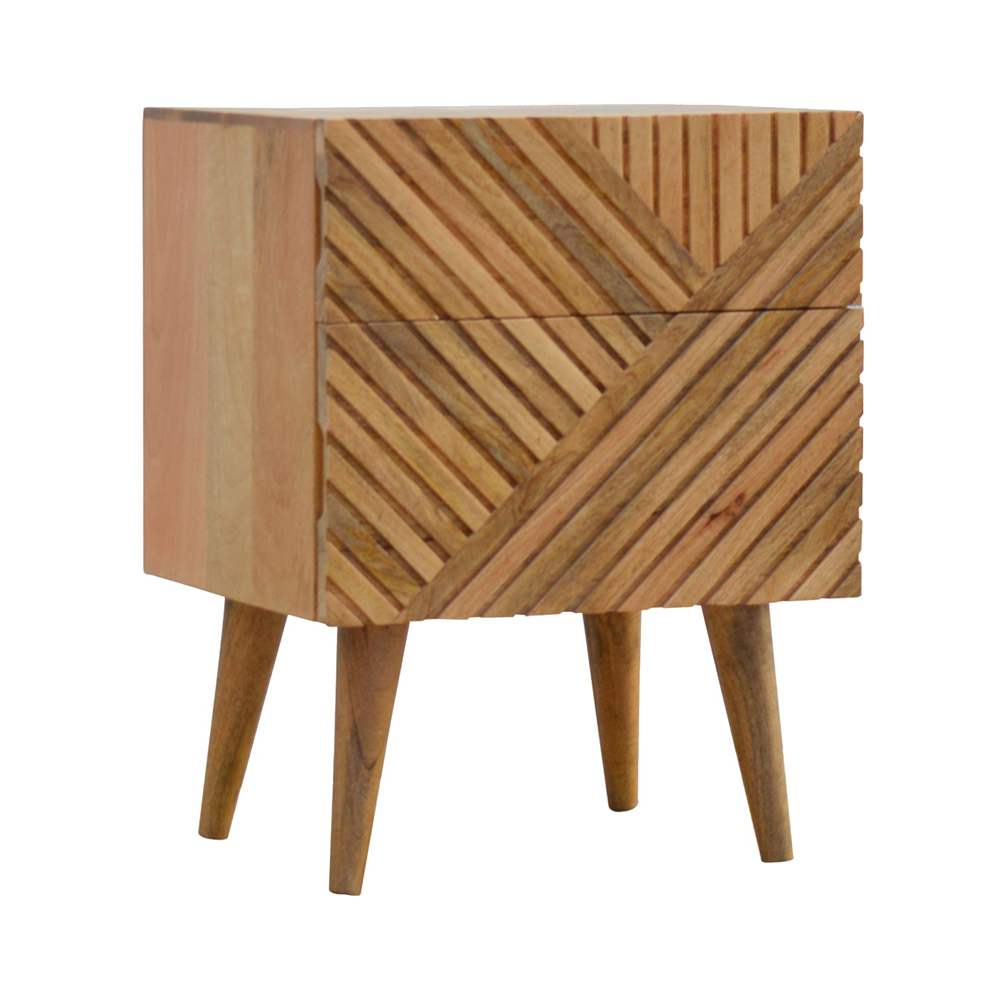 Bedside Table - LEWA 2 Drawer Nightstand Oak Finish 45cm