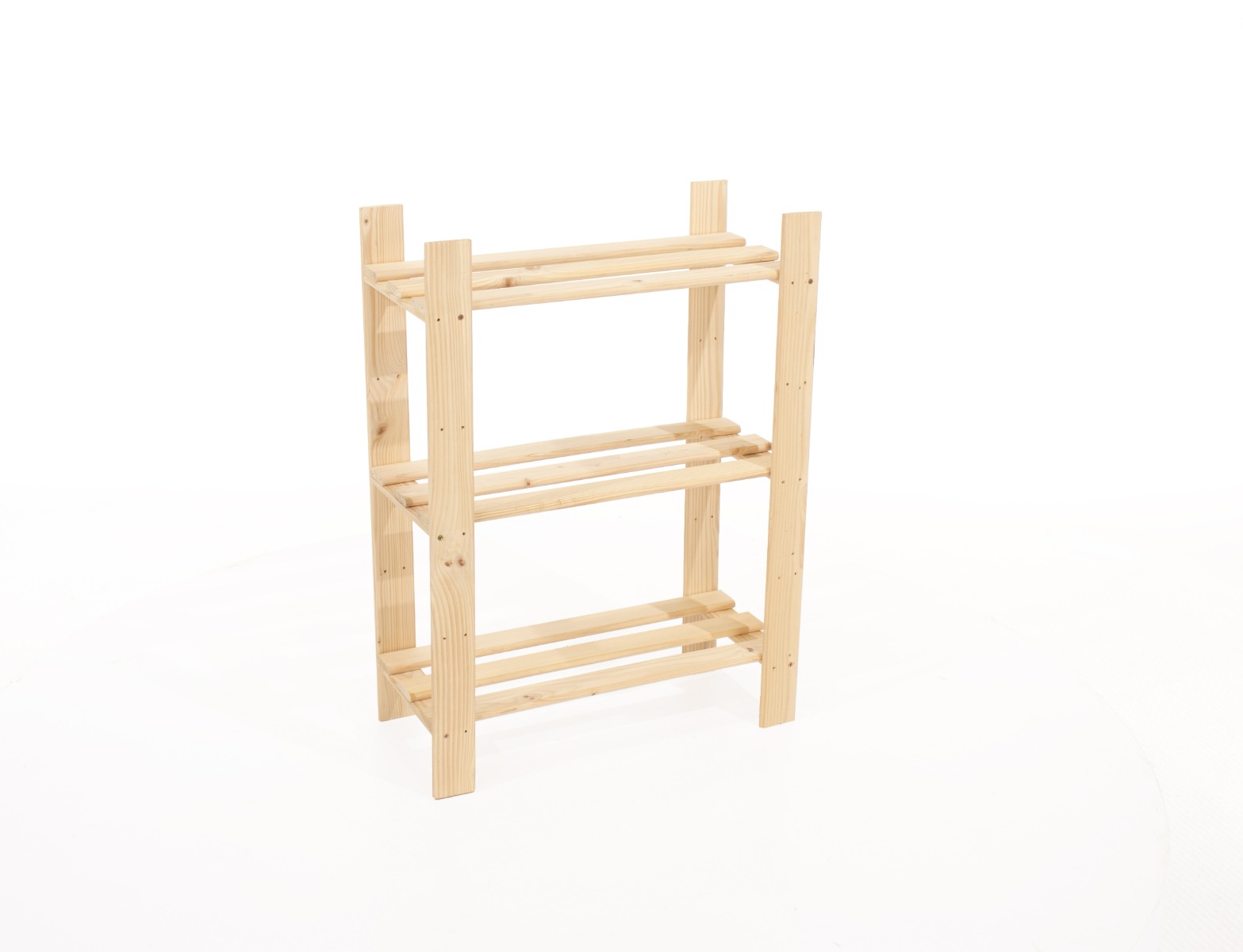 Natural Wood Narrow Slatted Display Storage Rack - 3 Tier